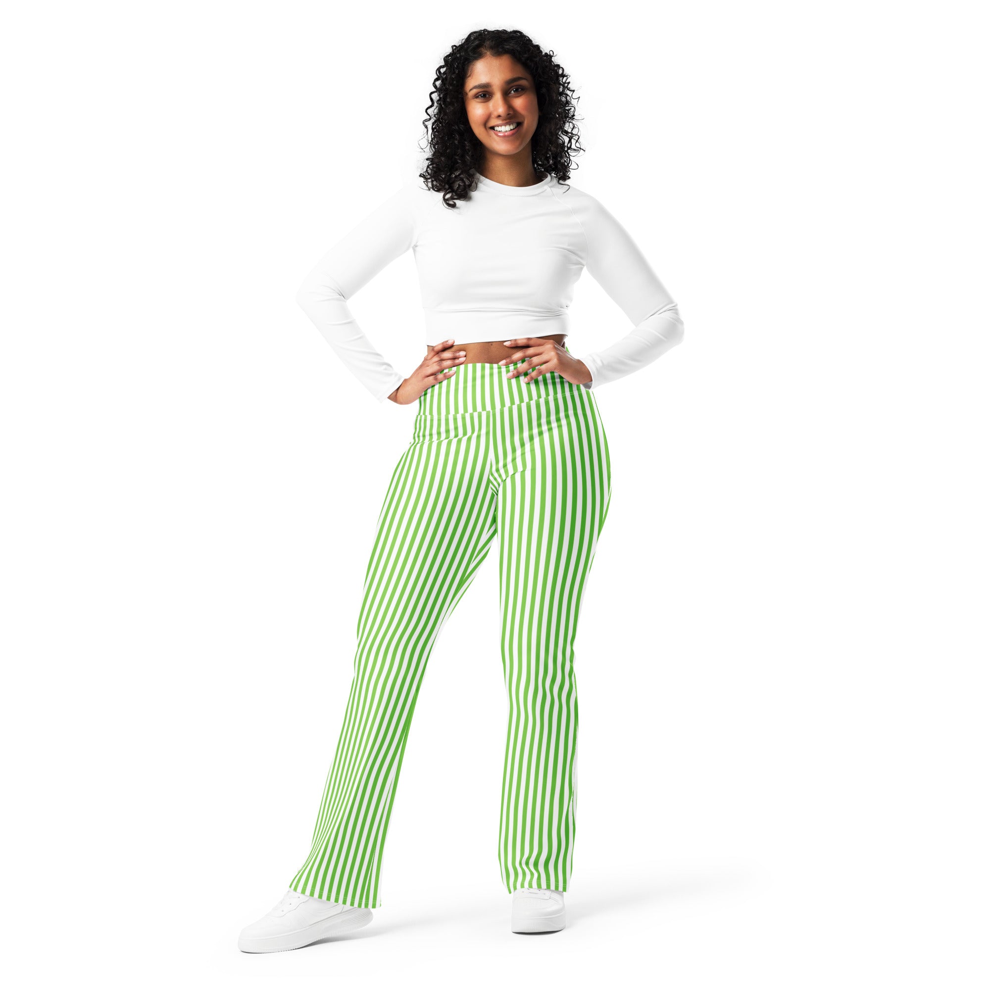 Flare leggings White and Green Stripes