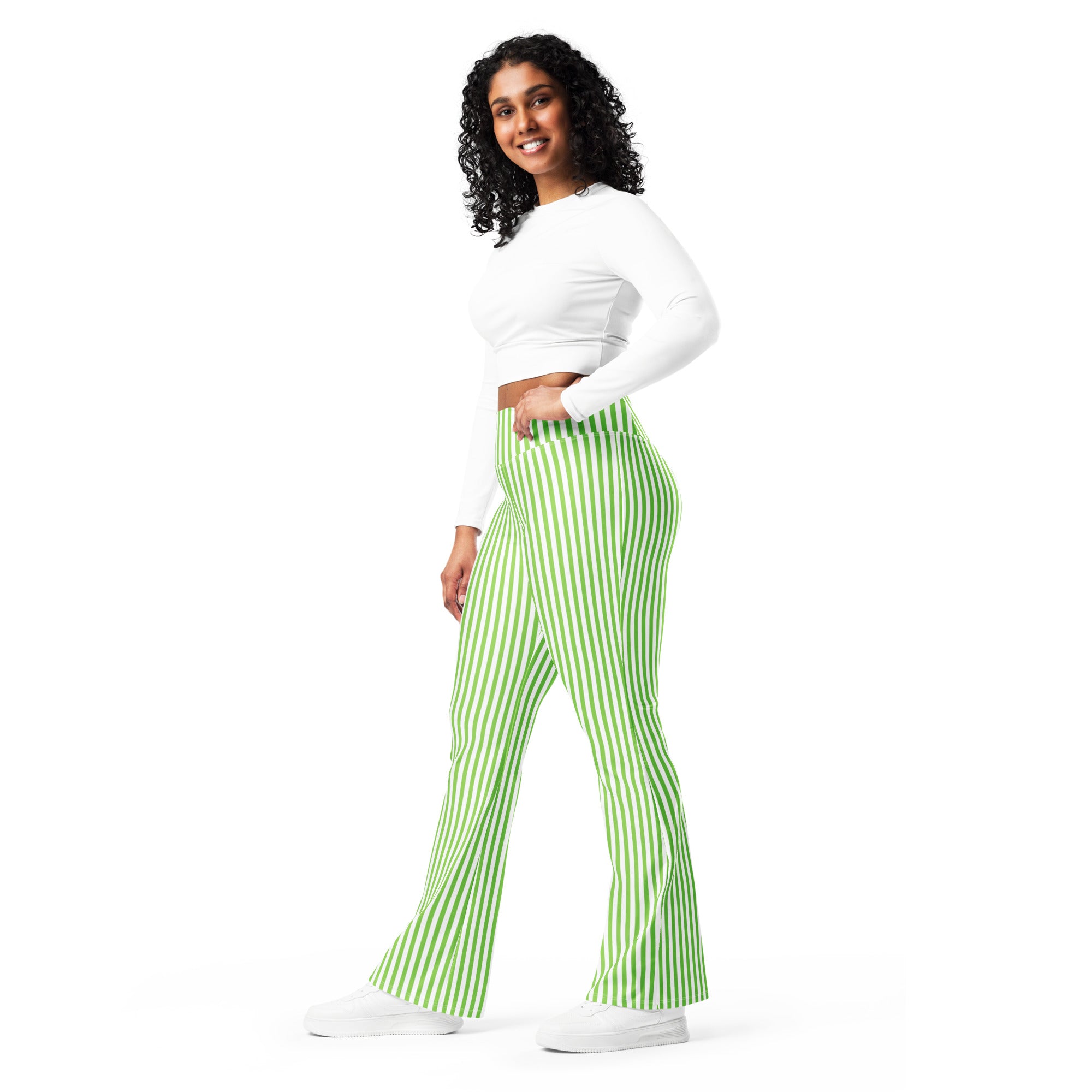 Flare leggings White and Green Stripes