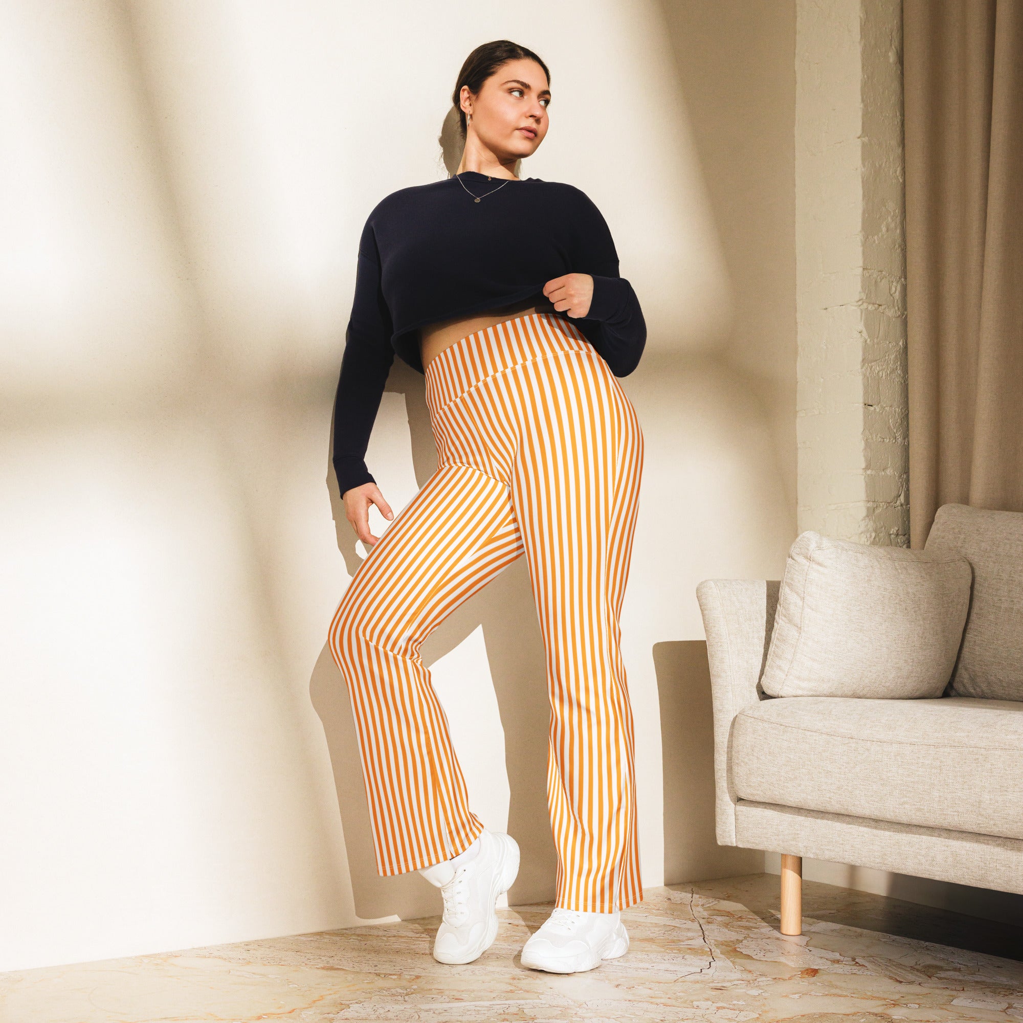 Flare leggings White and Orange Stripes