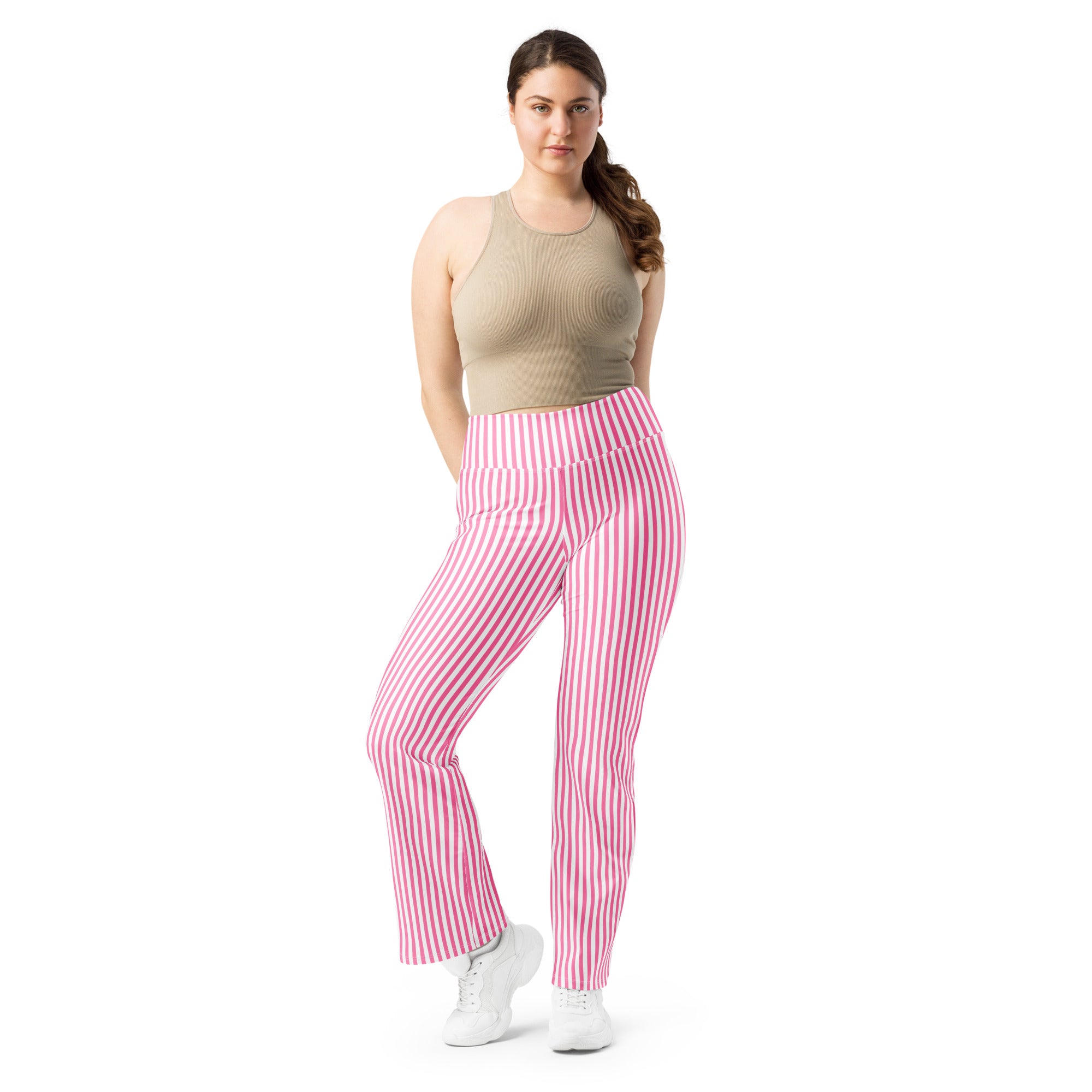 Flare leggings White and Pink Stripes