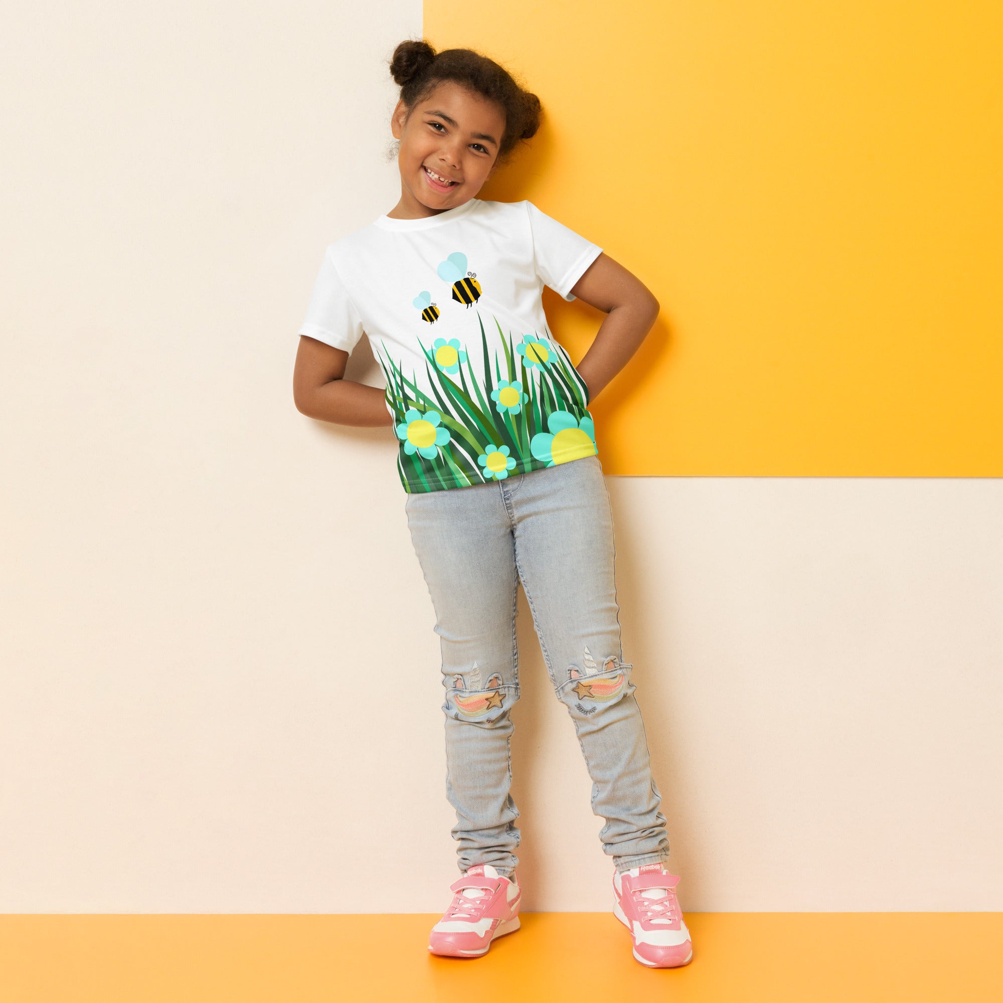 Kids crew neck t shirt Beetiful Flower Garden