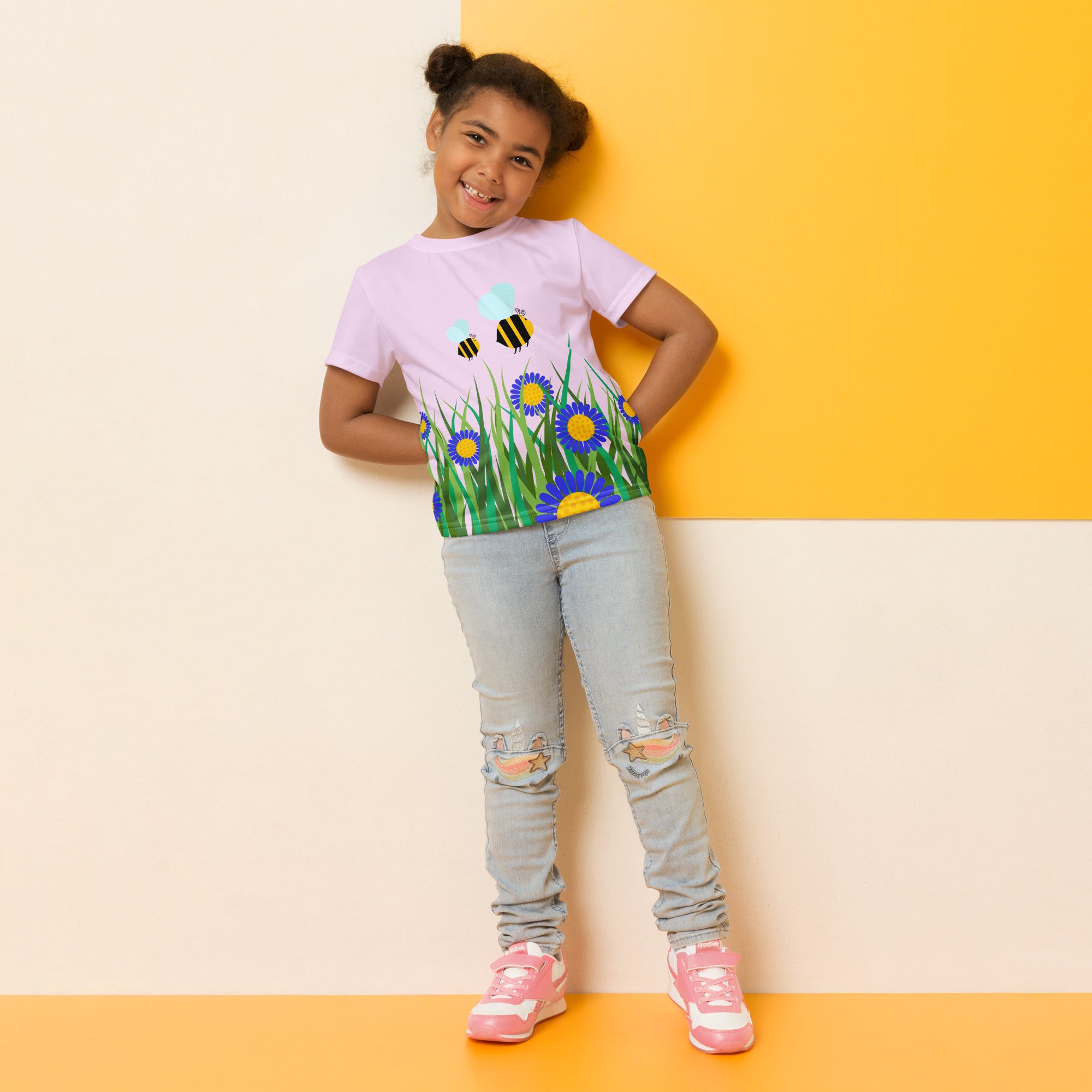 Kids crew neck t shirt Beetiful Flower Garden II Selago