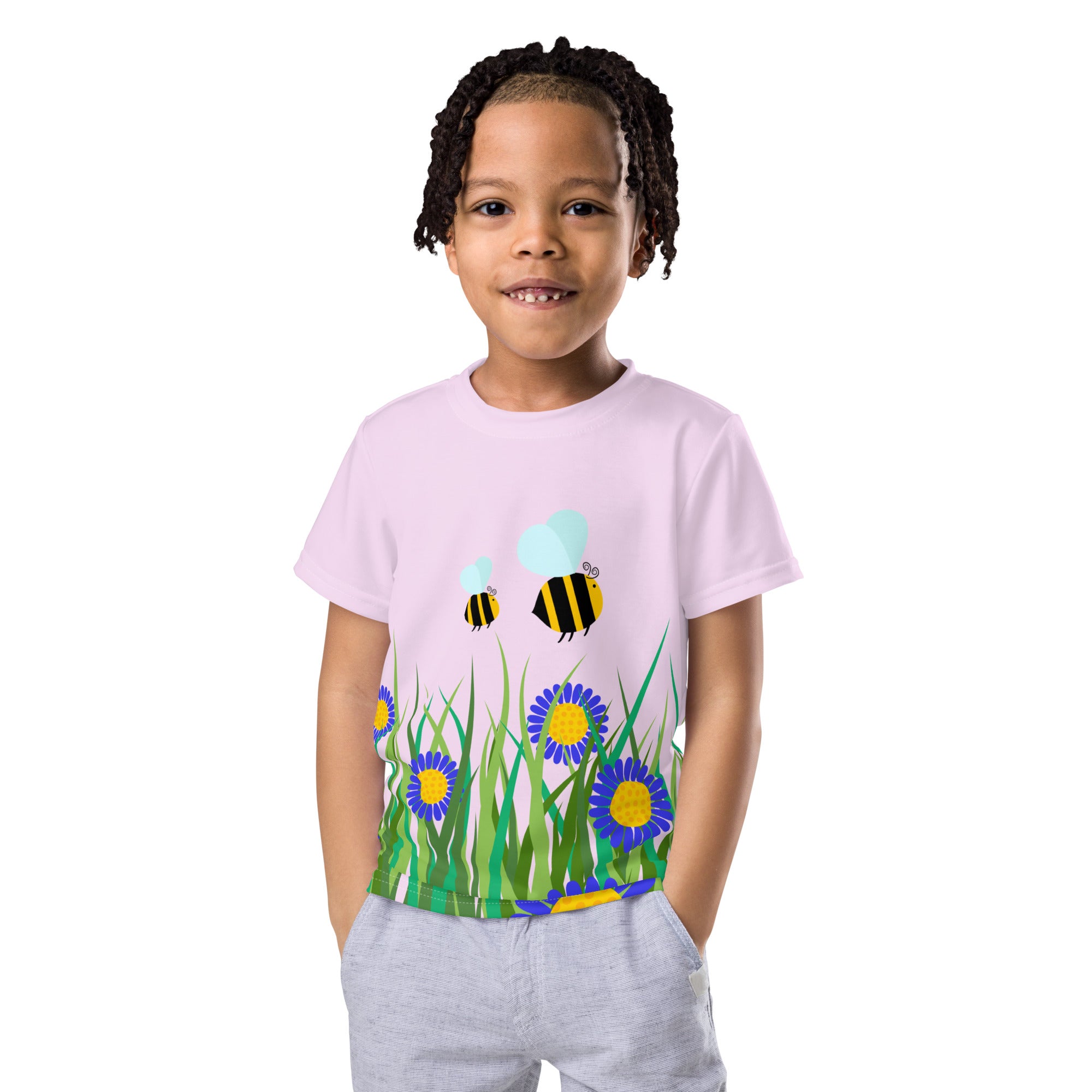 Kids crew neck t shirt Beetiful Flower Garden II Selago