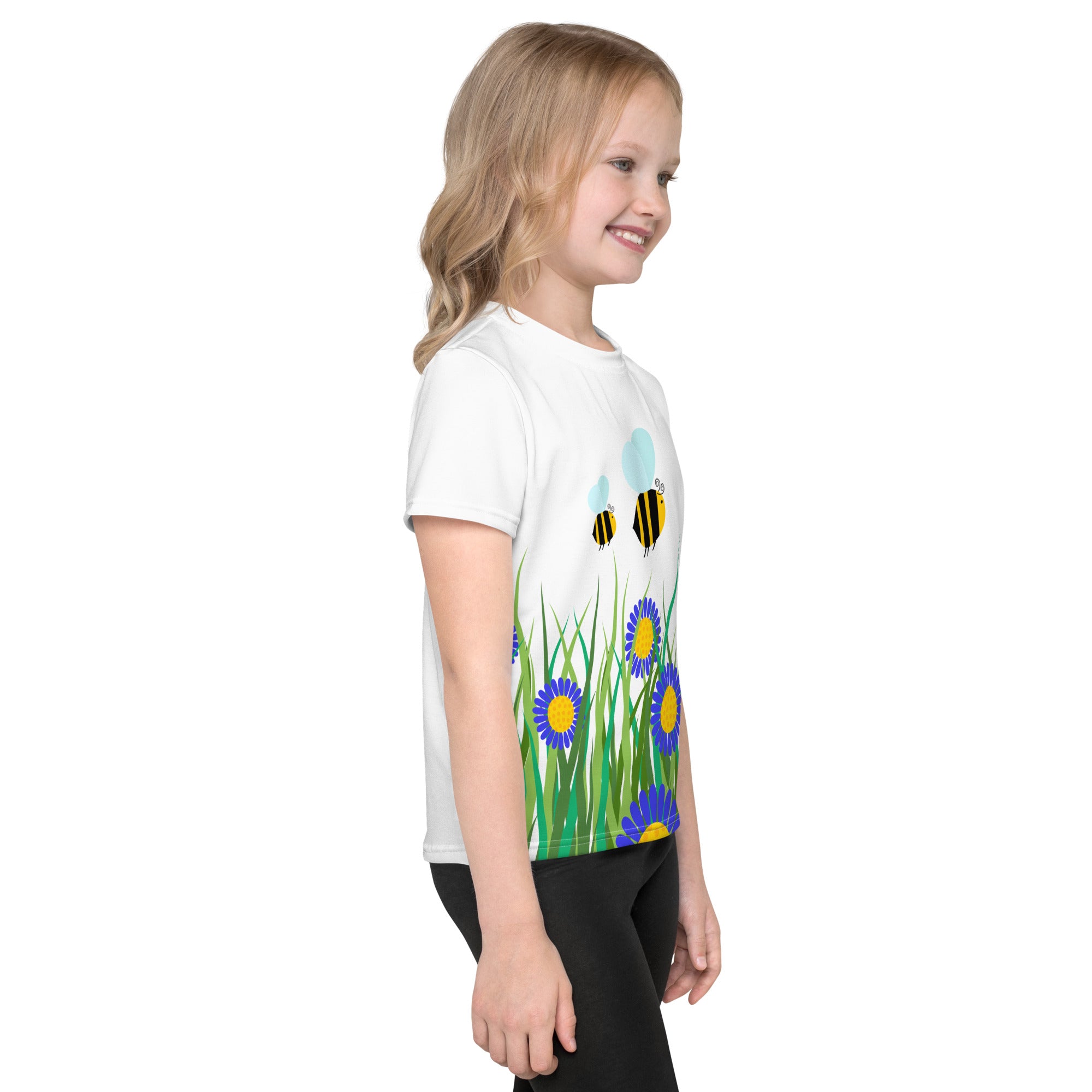 Kids crew neck t shirt Beetiful Flower Garden II White