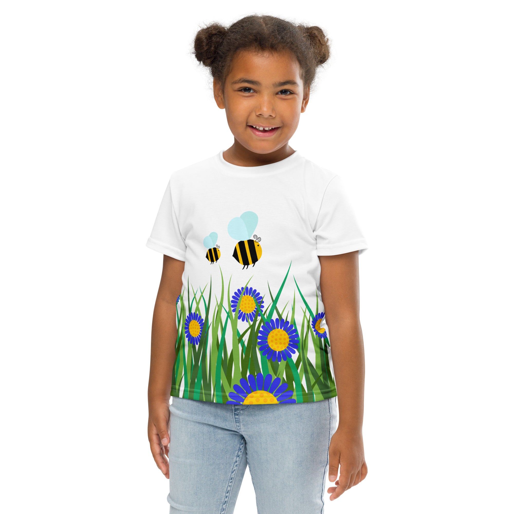 Kids crew neck t shirt Beetiful Flower Garden II White