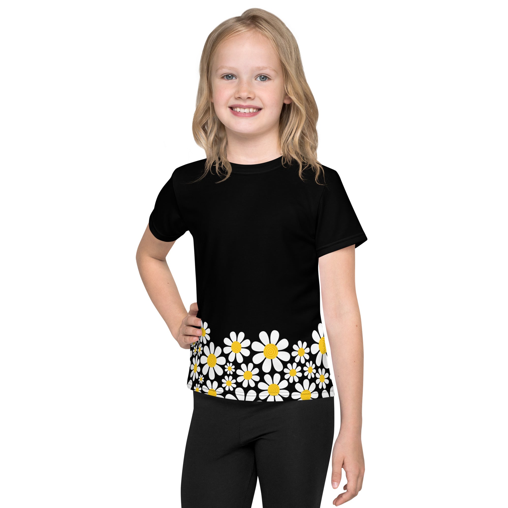 Kids crew neck t shirt Daisy Flower Garden III