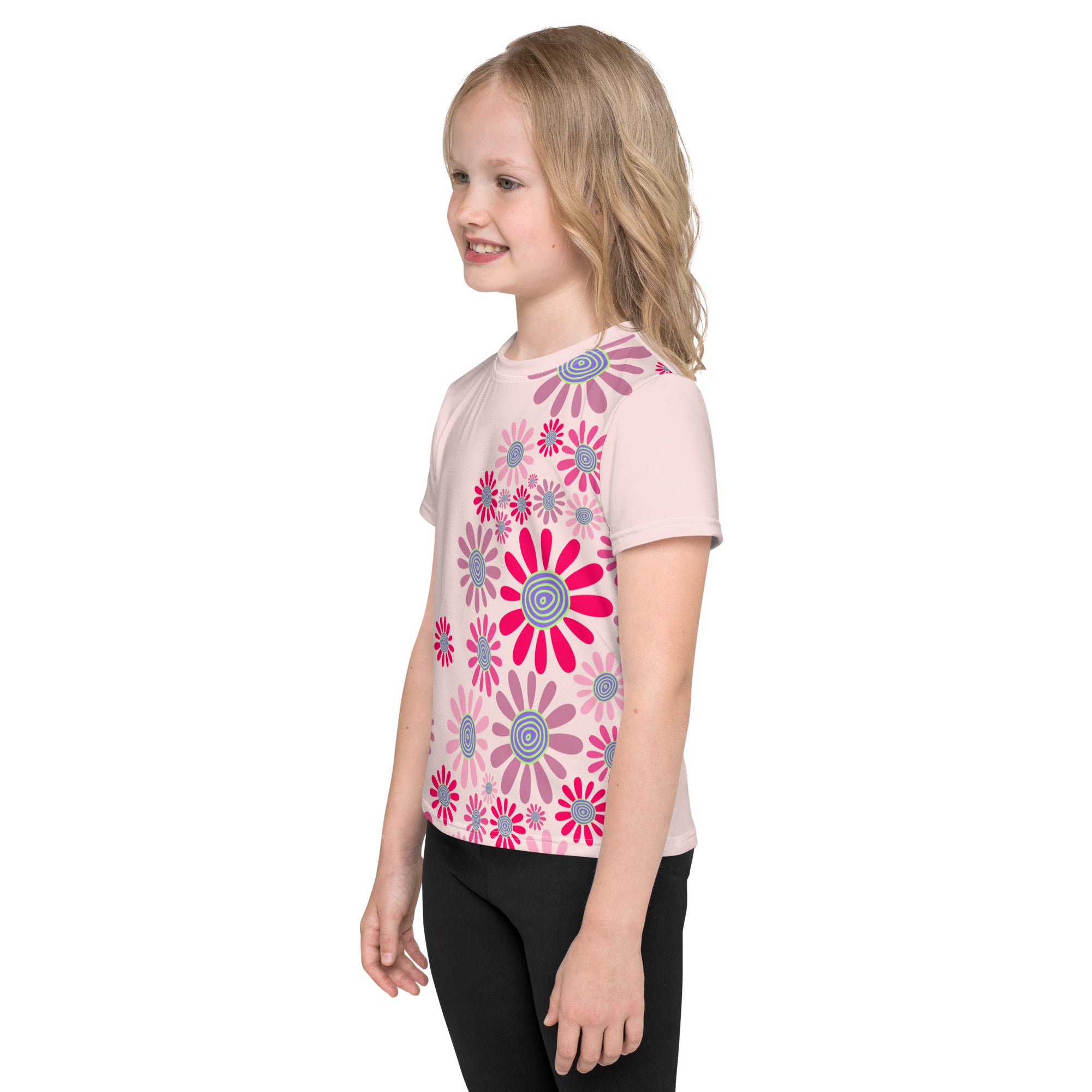 Kids crew neck t shirt Daisy Flower Garden IV