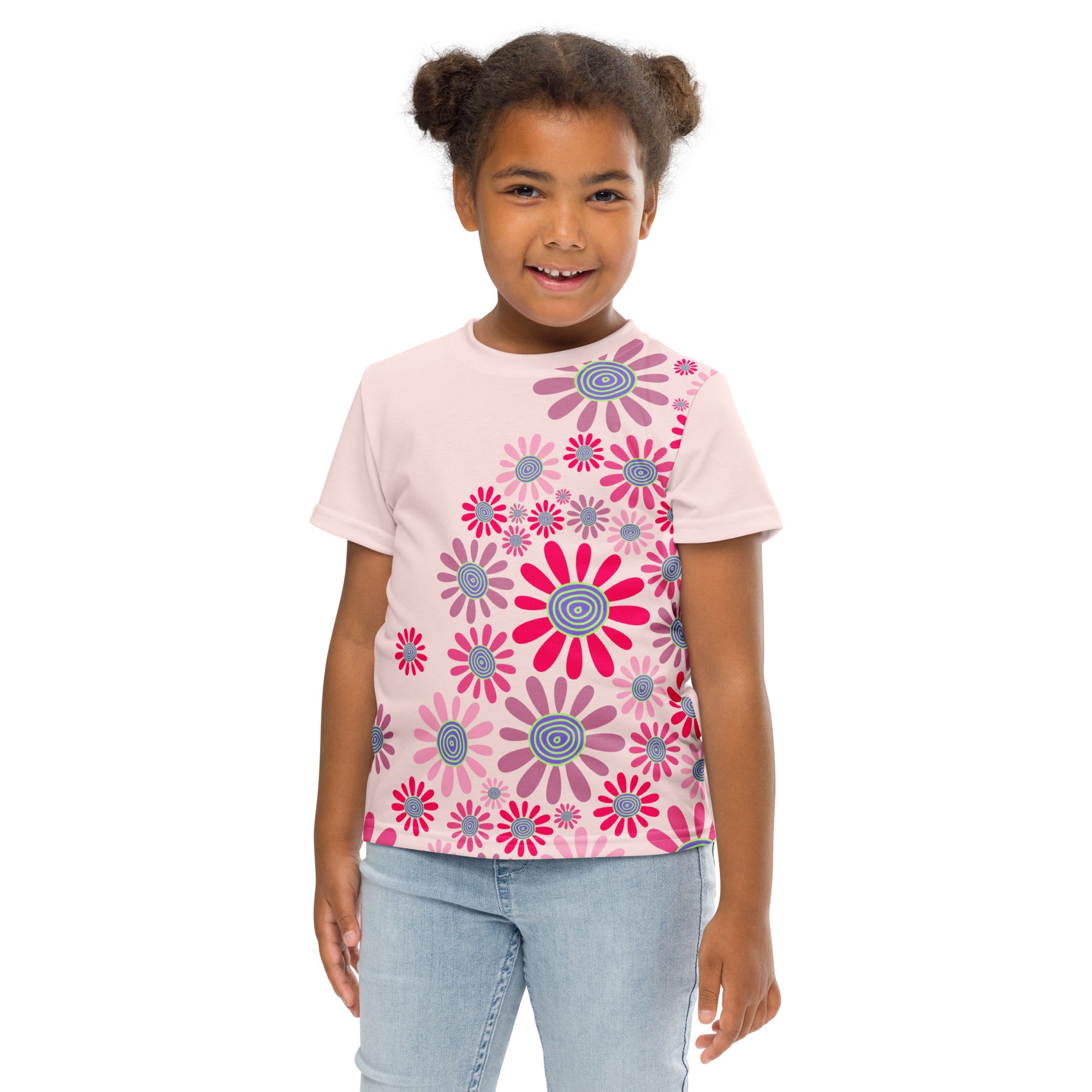 Kids crew neck t shirt Daisy Flower Garden IV