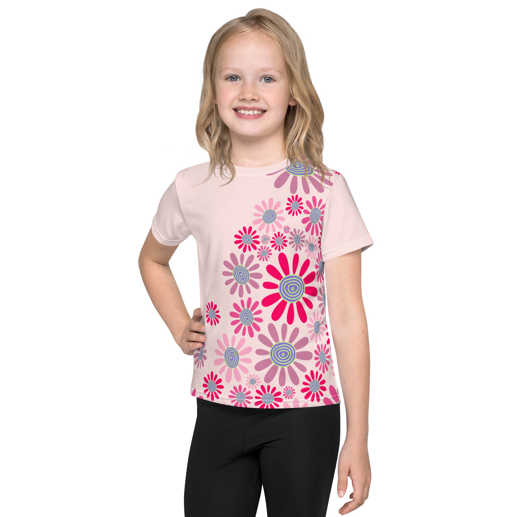 Kids crew neck t shirt Daisy Flower Garden IV