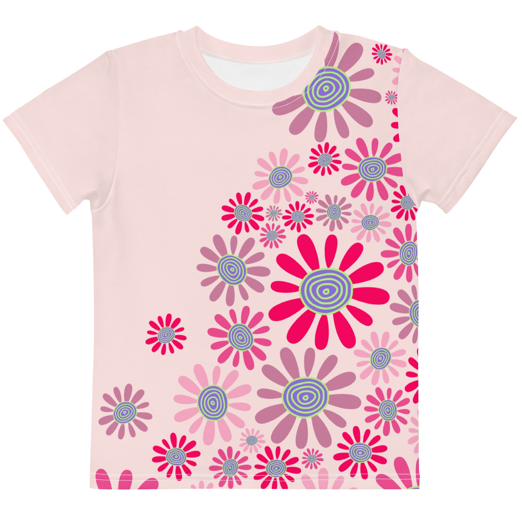 Kids crew neck t shirt Daisy Flower Garden IV