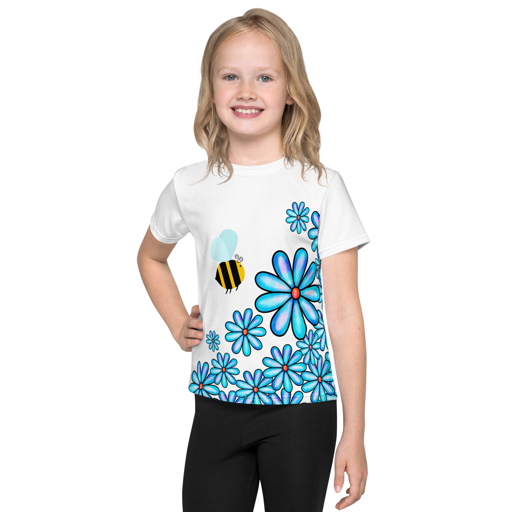 Kids crew neck t shirt Flower Doodle I