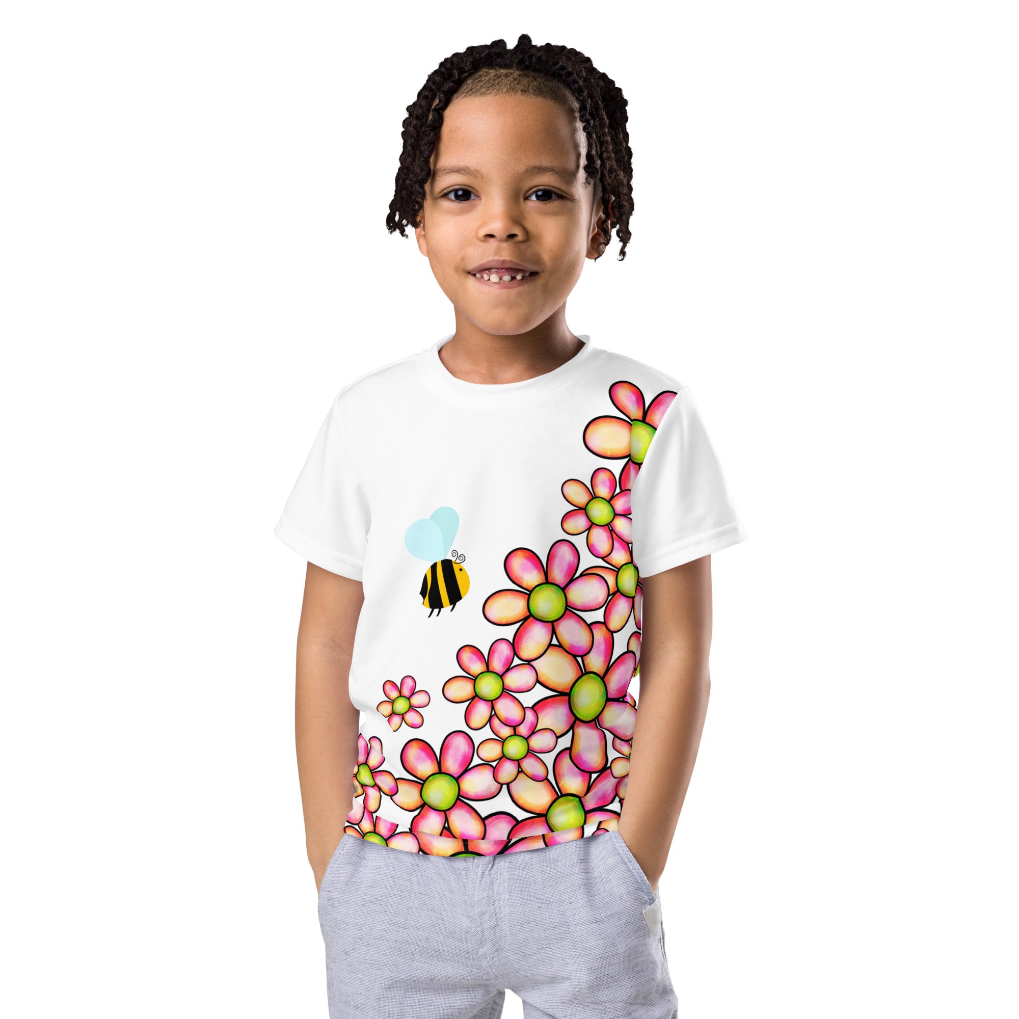 Kids crew neck t shirt Flower Doodle III