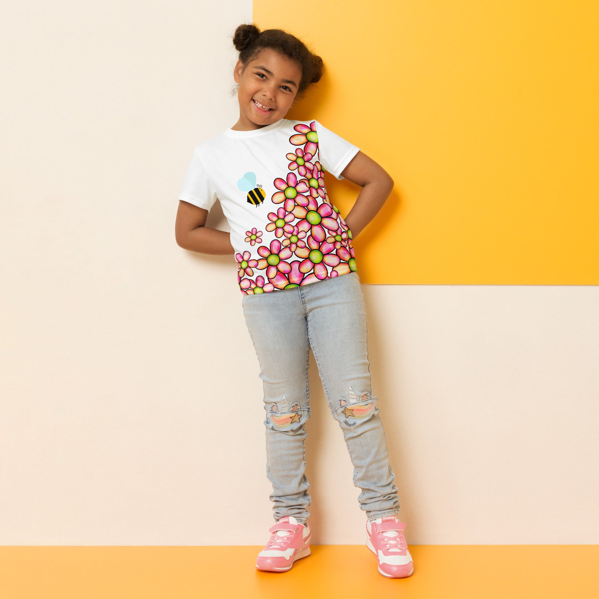 Kids crew neck t shirt Flower Doodle III