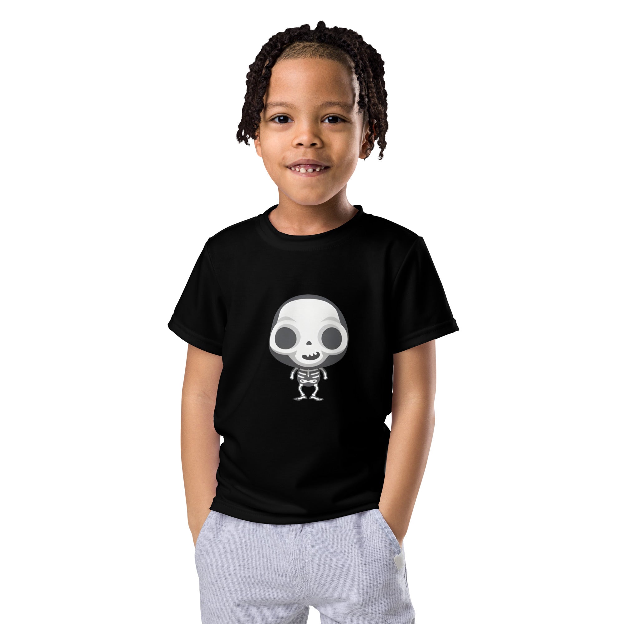 Kids crew neck t shirt Spooky Halloween Monster Skeleton