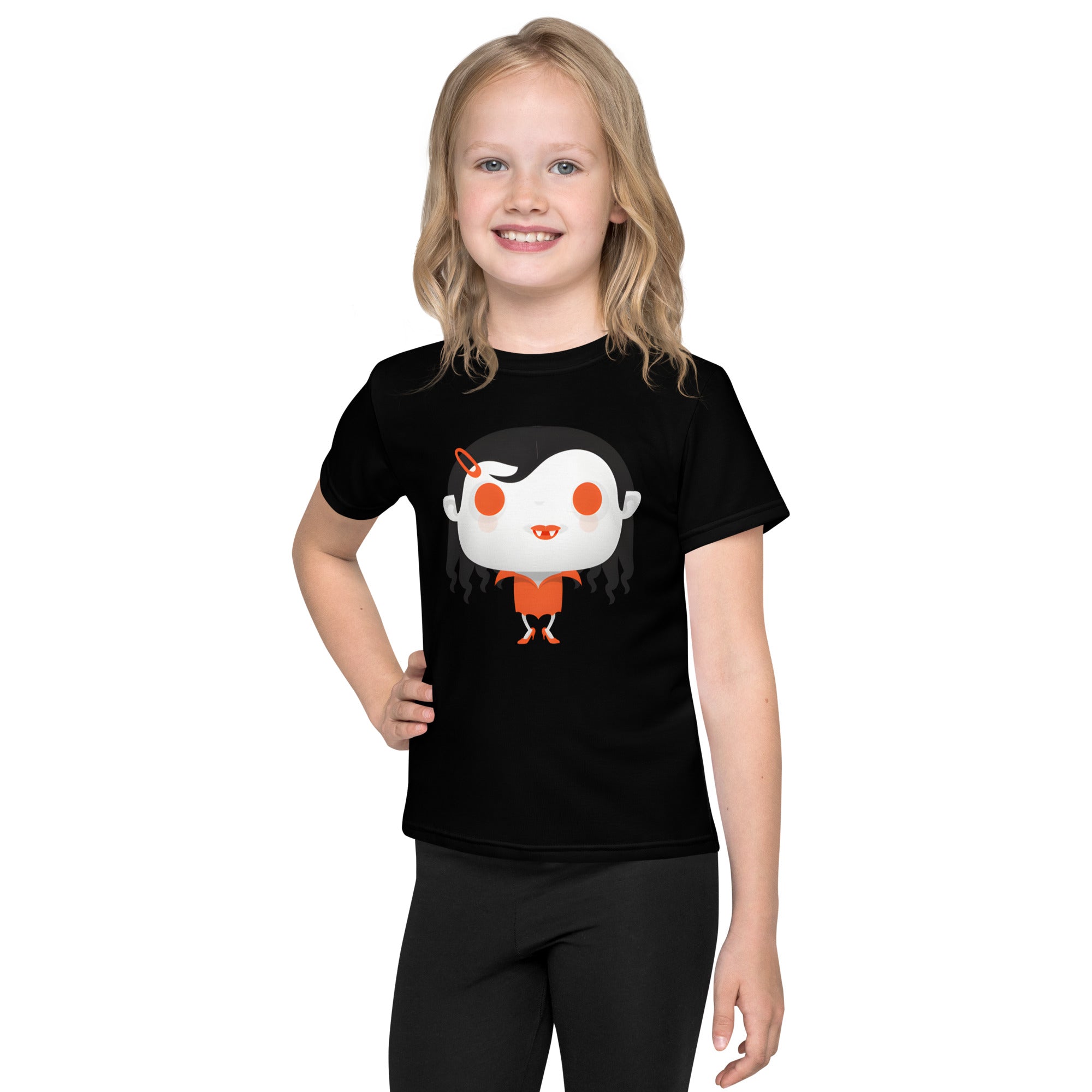 Kids crew neck t shirt Spooky Halloween Monster Vampire Girl