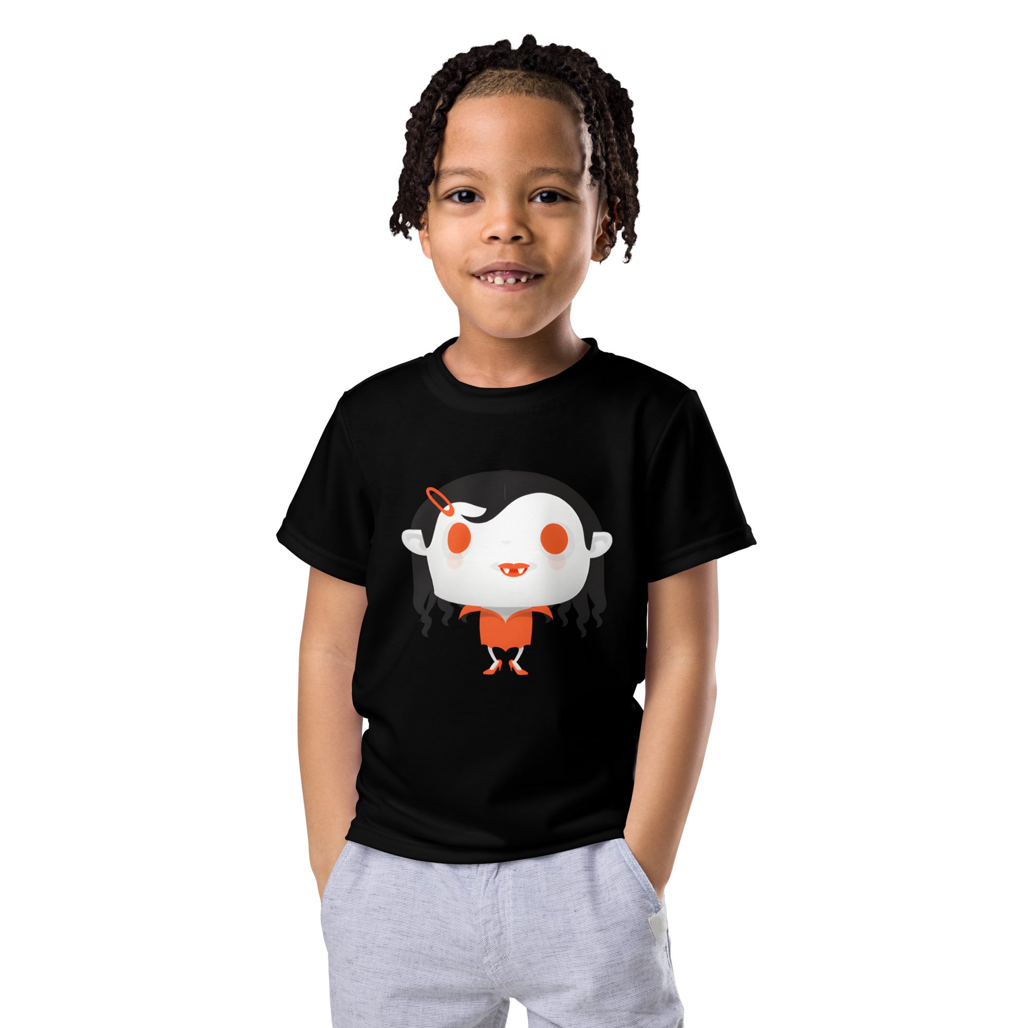 Kids crew neck t shirt Spooky Halloween Monster Vampire Girl