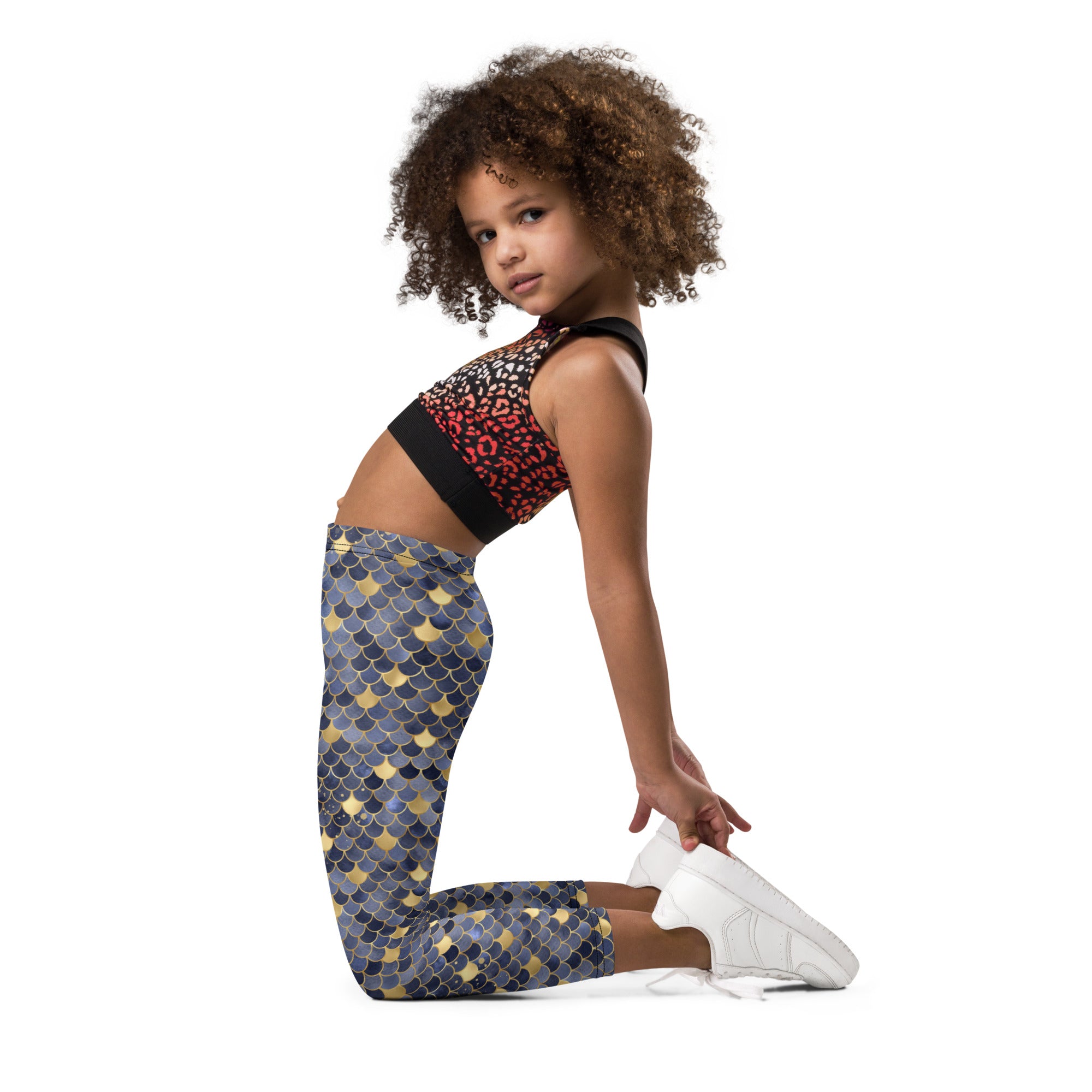 Kid's Leggings Mermaid Blue and Gold