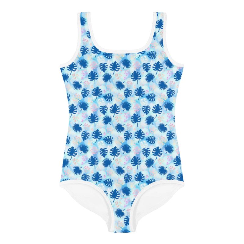 Kids Swimsuit Summer Palm Leafs Blue
