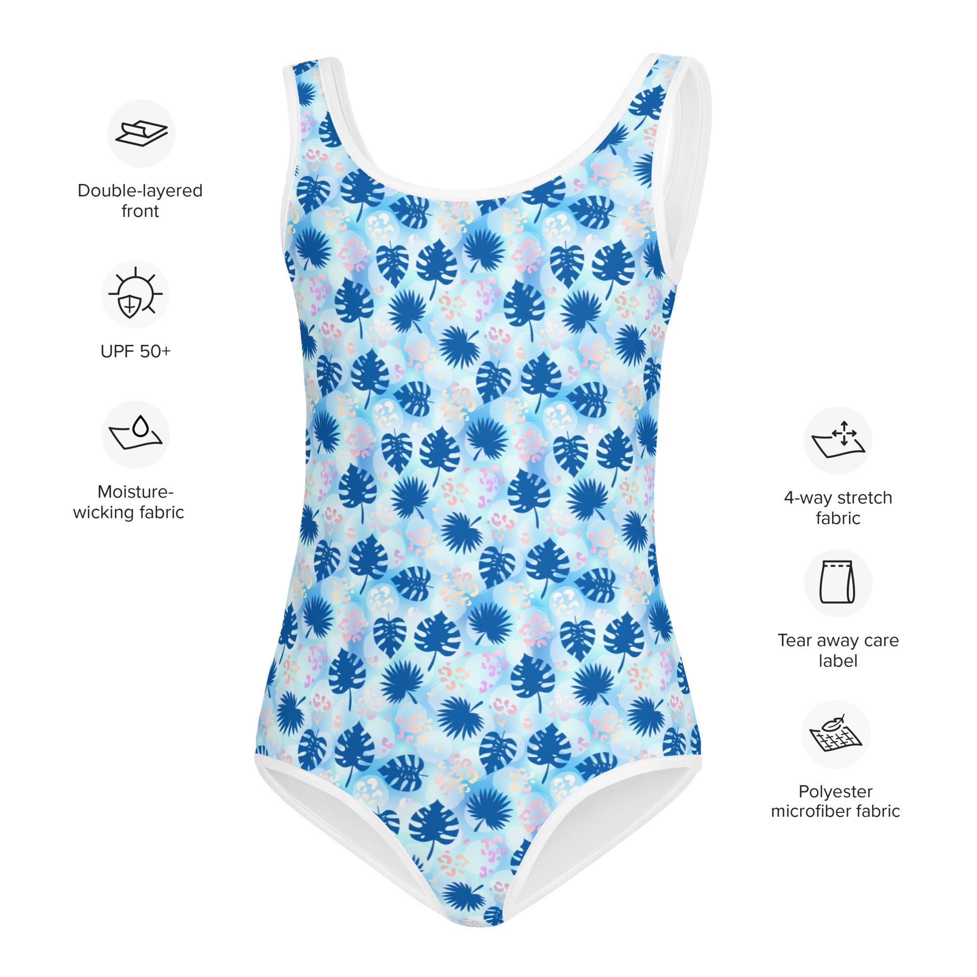Kids Swimsuit Summer Palm Leafs Blue