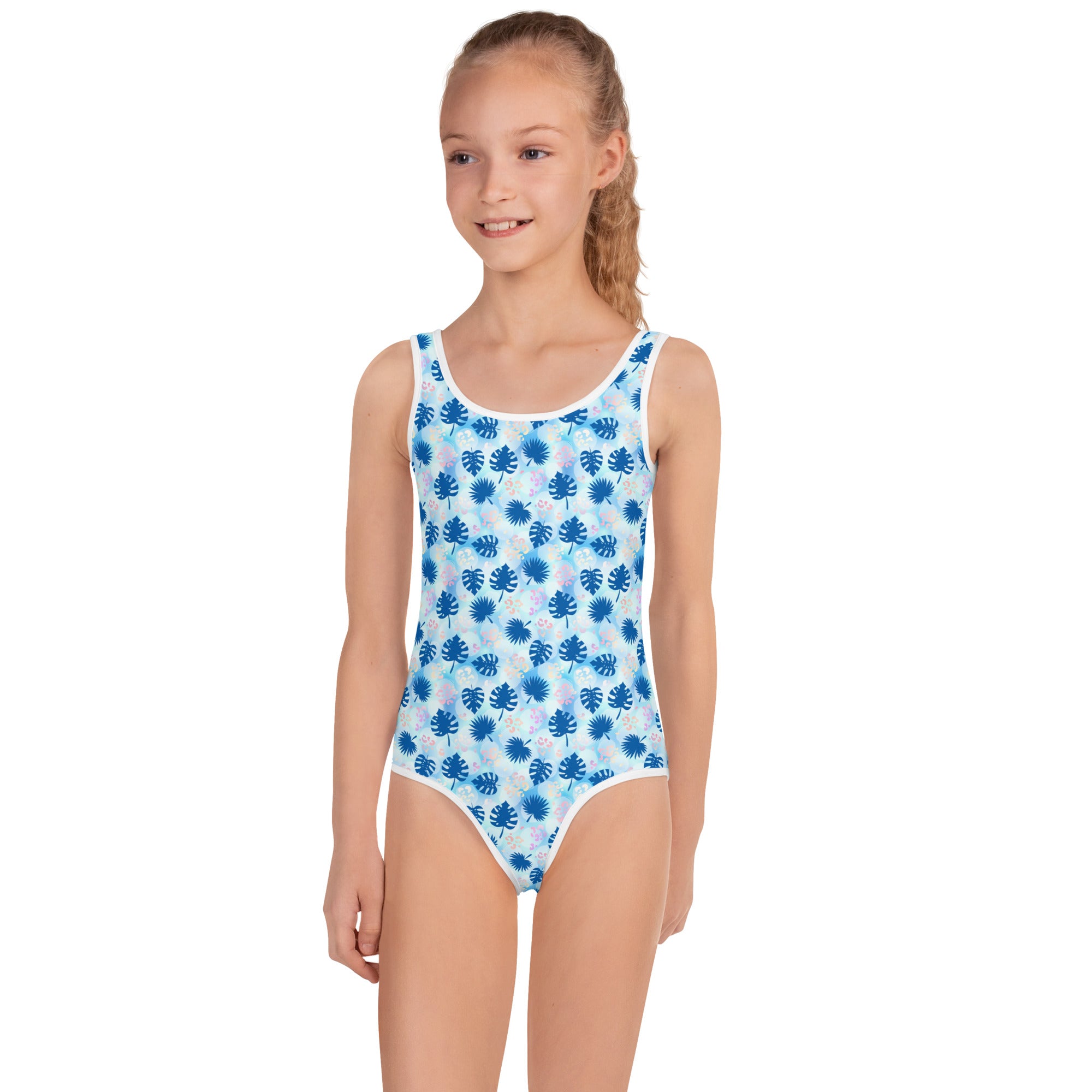 Kids Swimsuit Summer Palm Leafs Blue