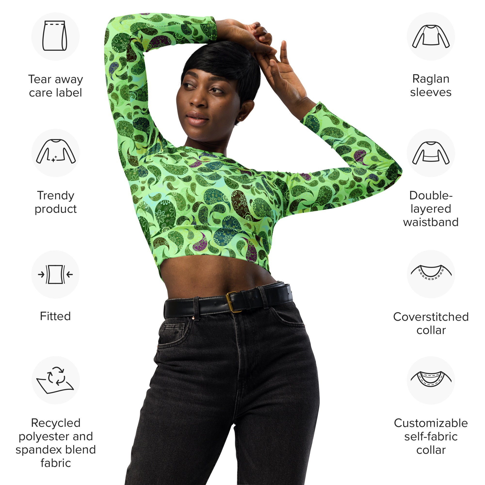 long sleeve crop top Paisley green