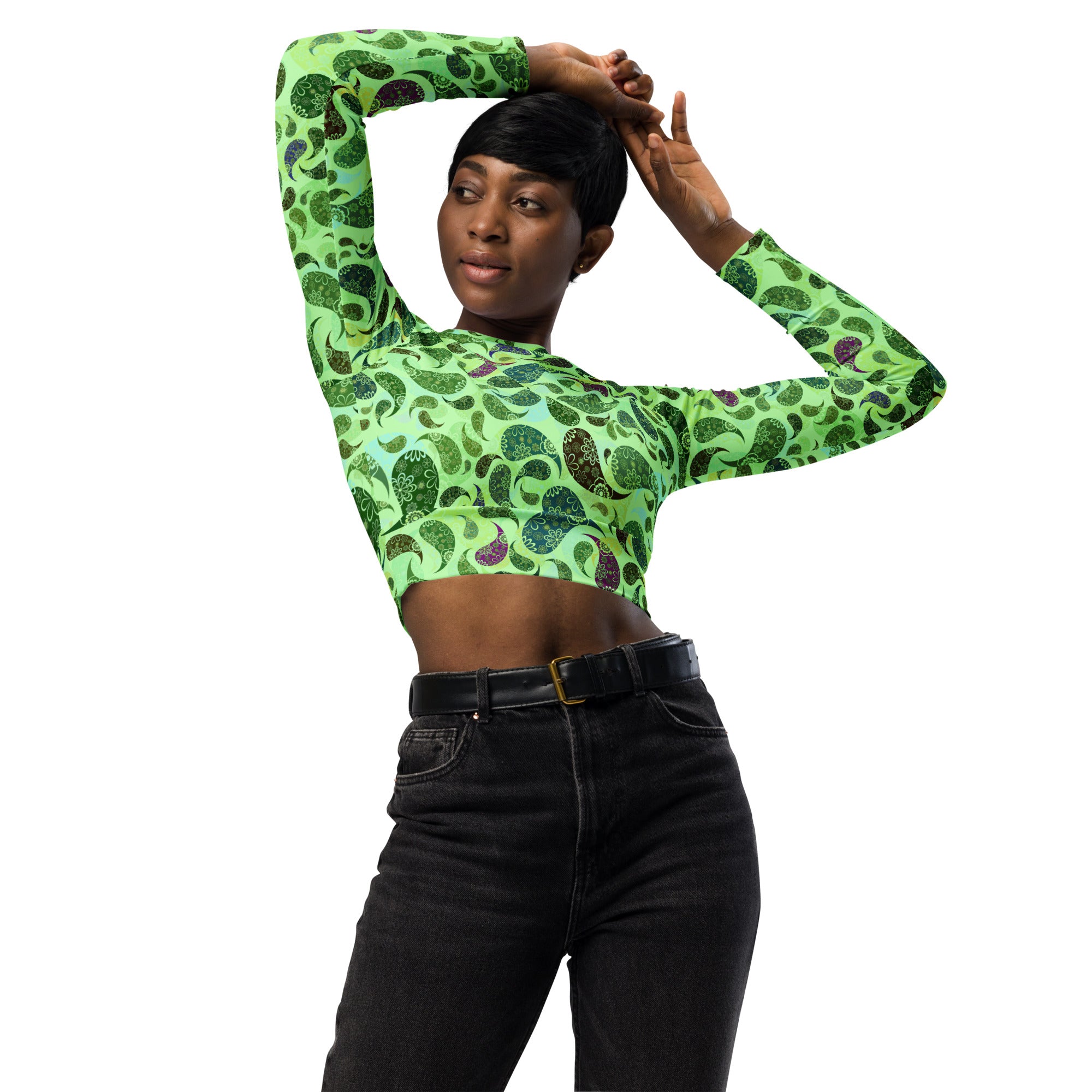 long sleeve crop top Paisley green