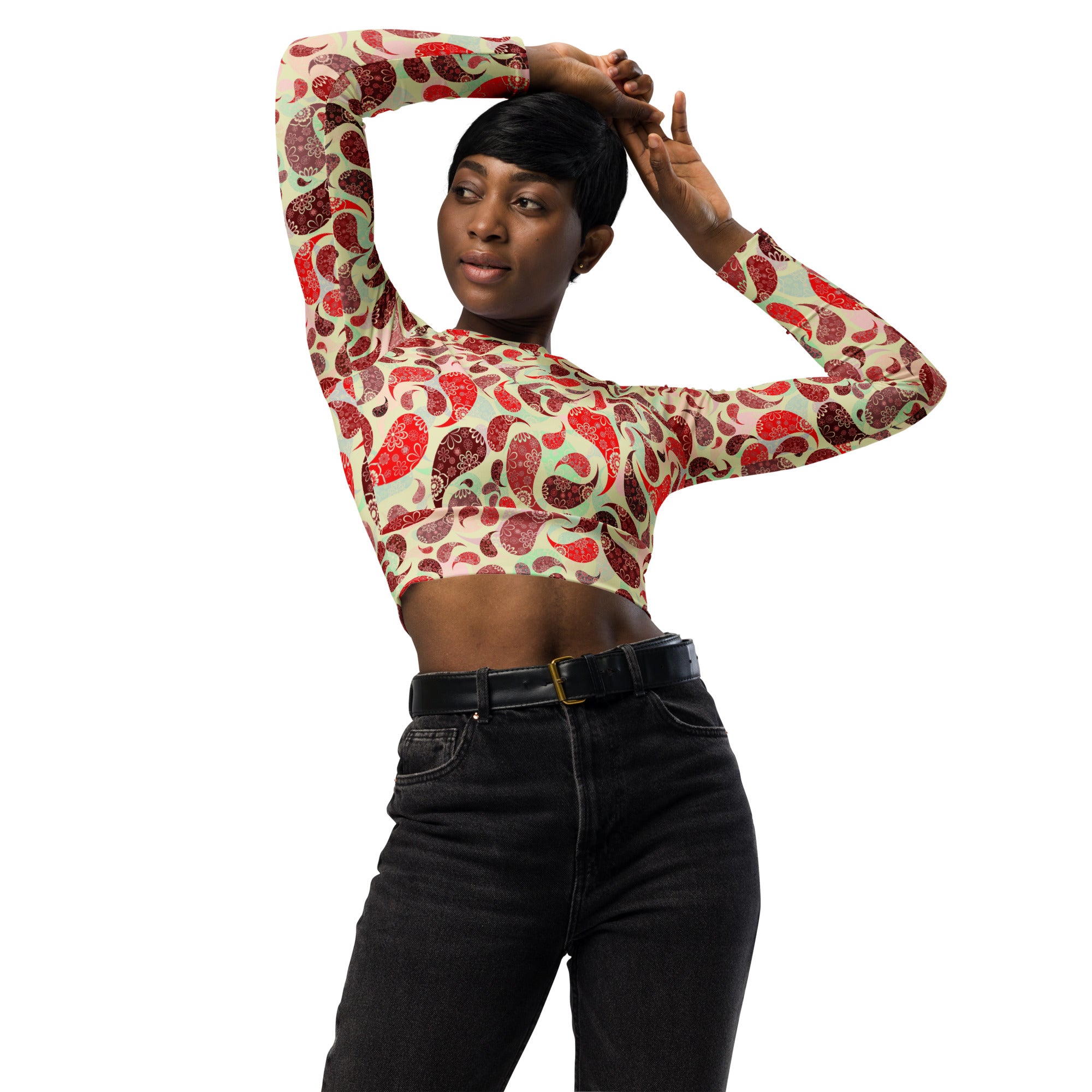 Long sleeve crop top paisley red