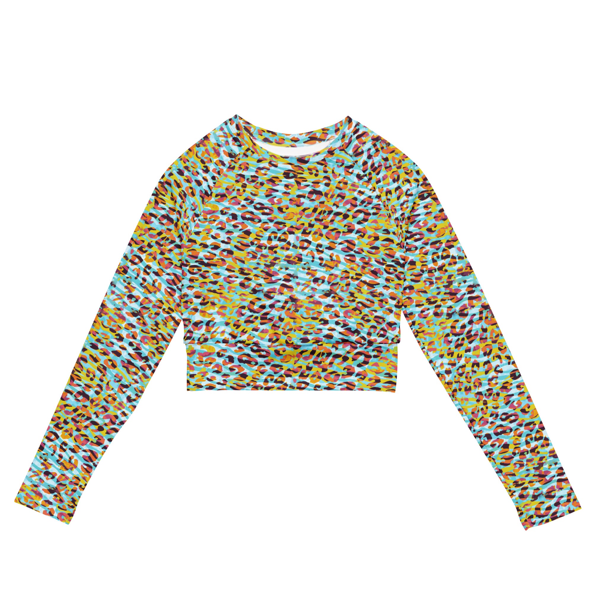 long sleeve crop top Zebra and Leopard print cyan with yellow