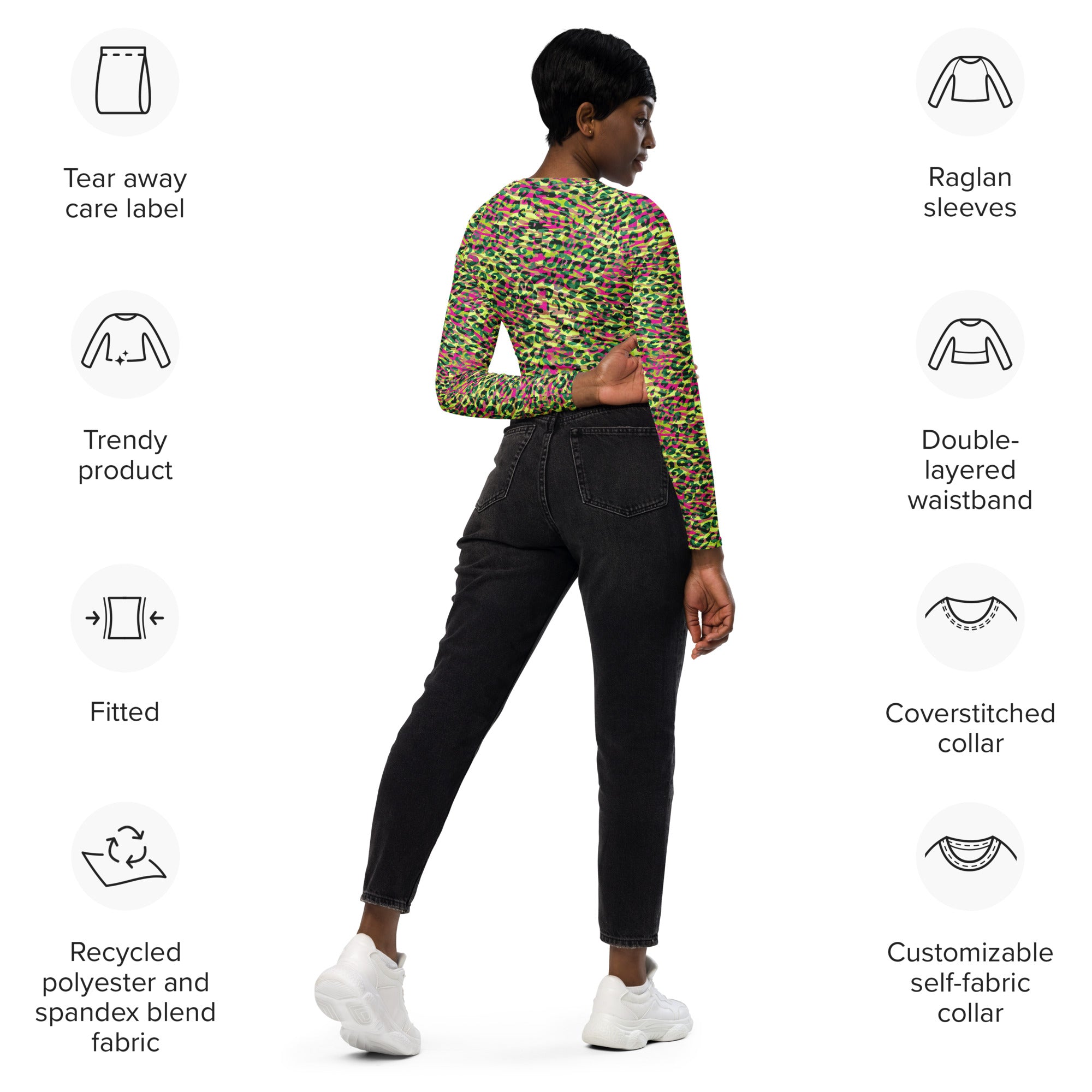 long sleeve crop top Zebra and Leopard print Magenta with yellow