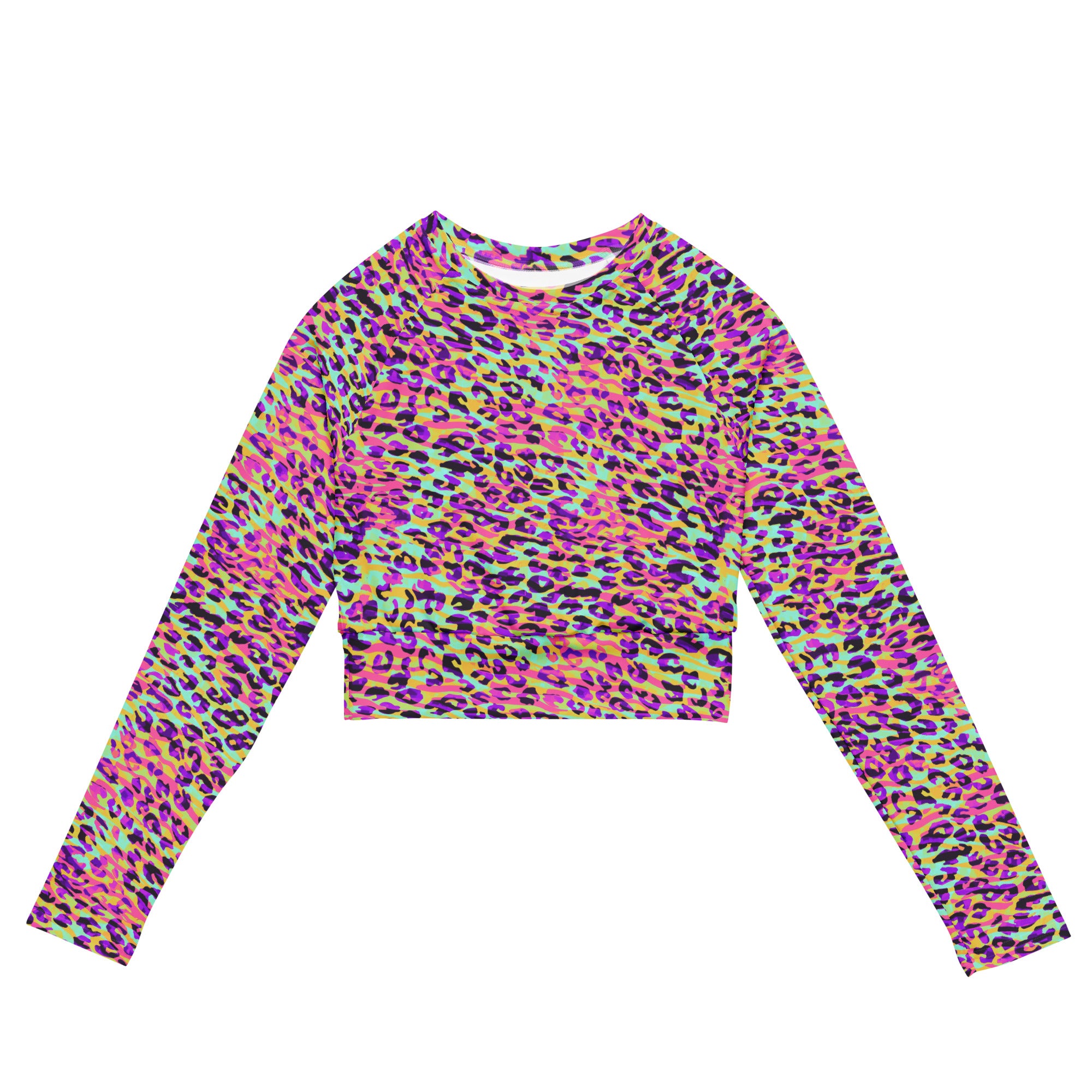 long sleeve crop top Zebra and Leopard print Pink with yellow
