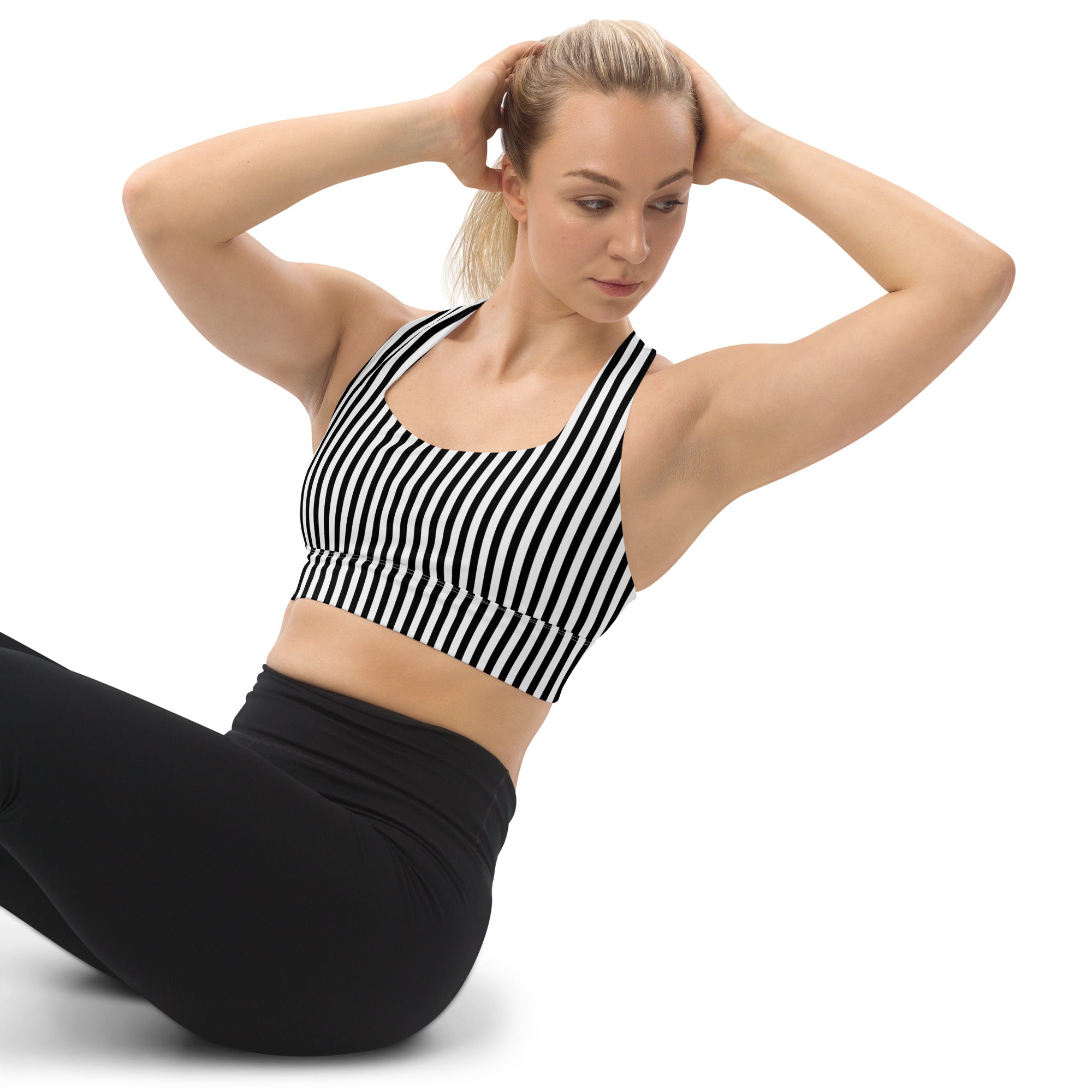 Longline sports bra Black and White Stripes