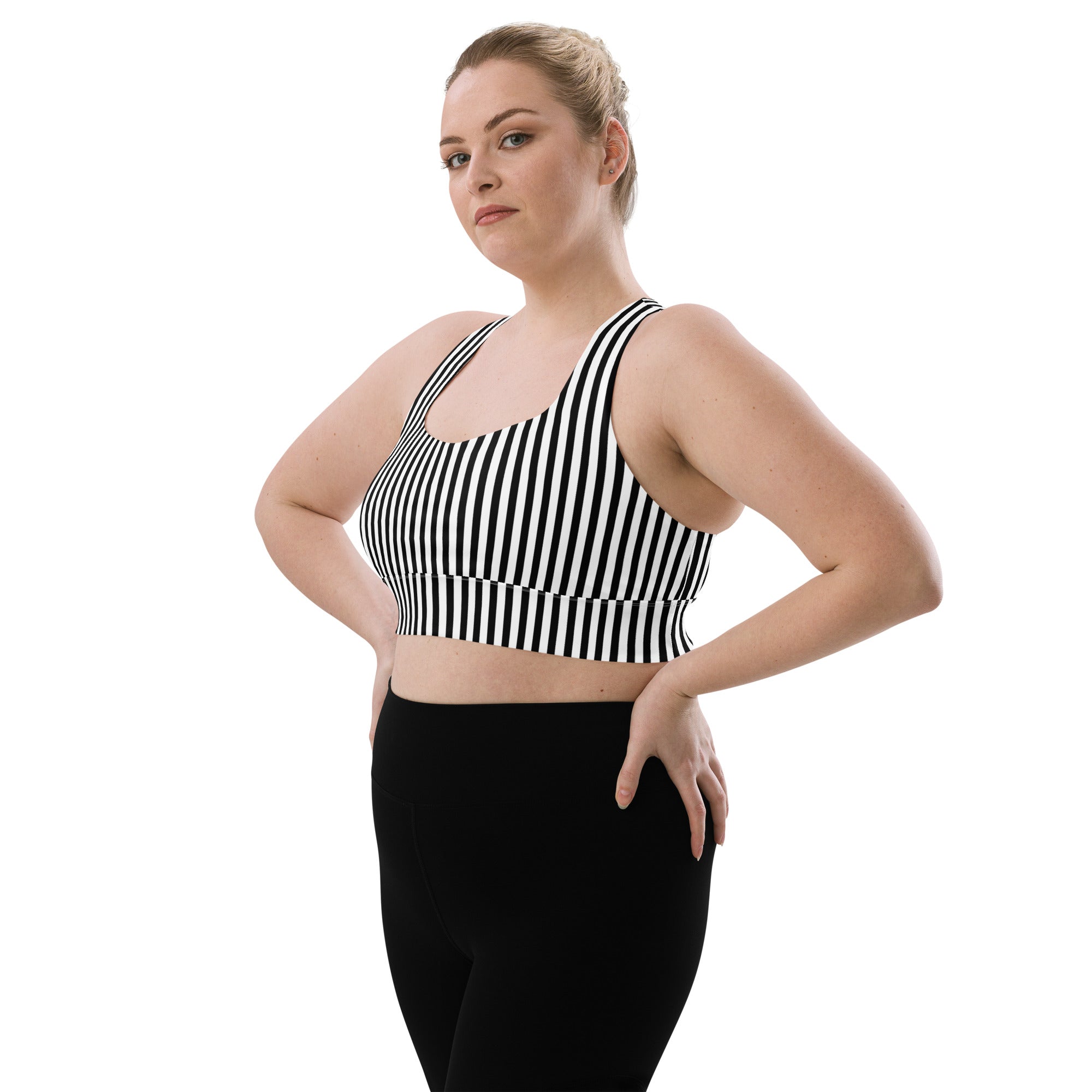 Longline sports bra Black and White Stripes