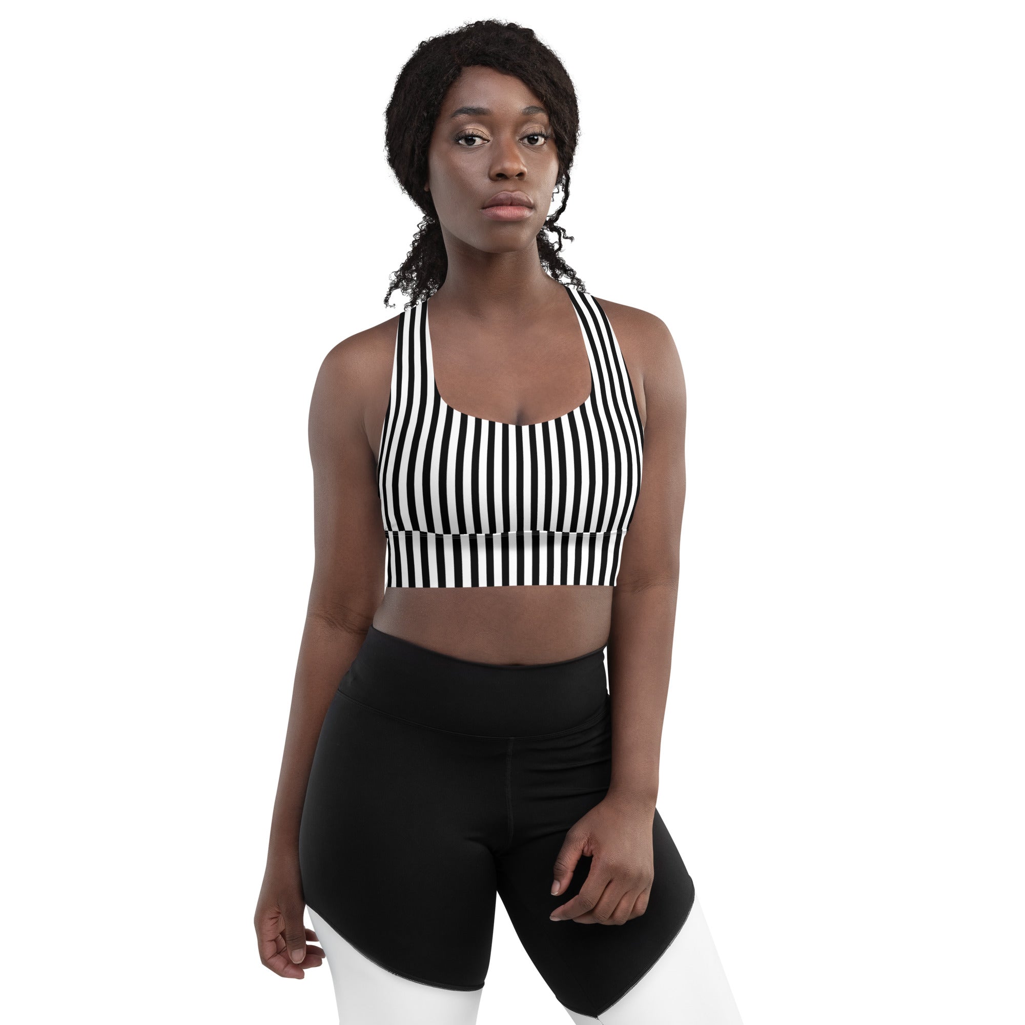 Longline sports bra Black and White Stripes