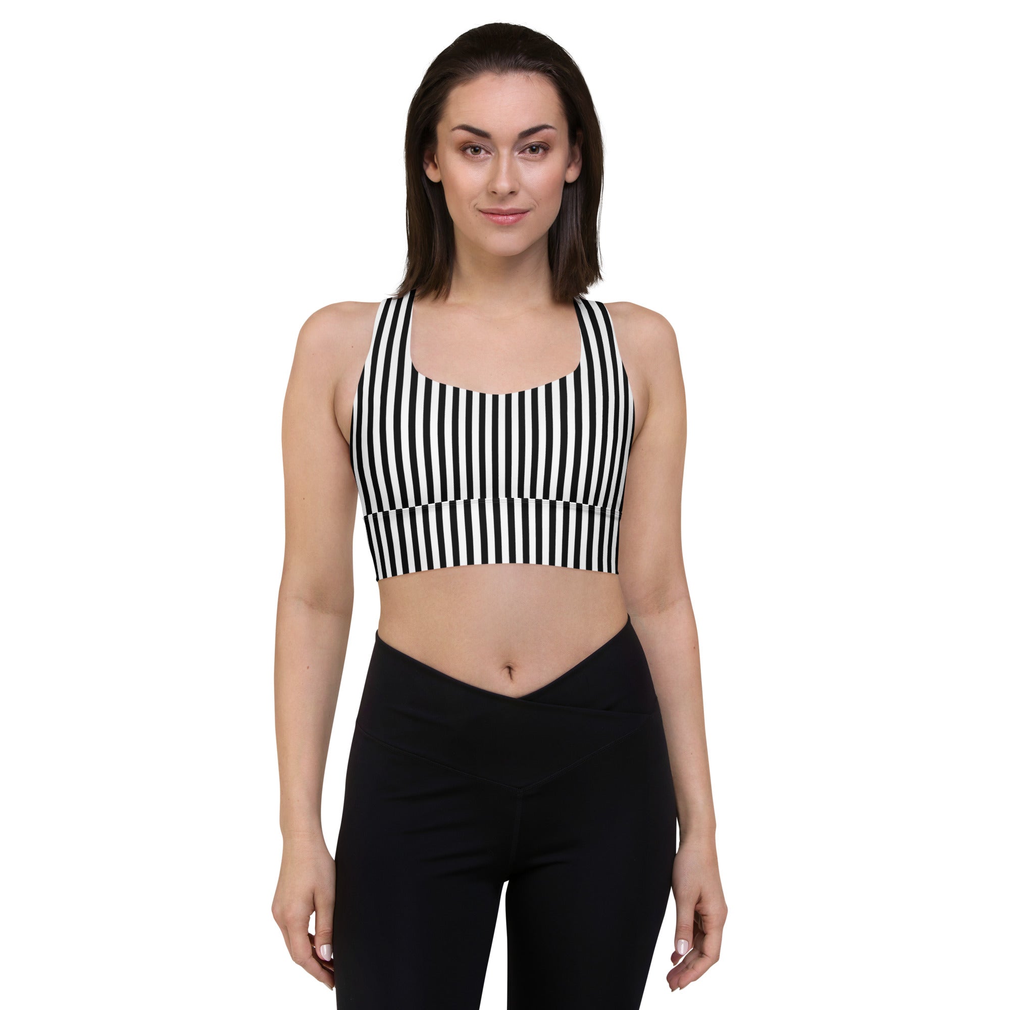 Longline sports bra Black and White Stripes