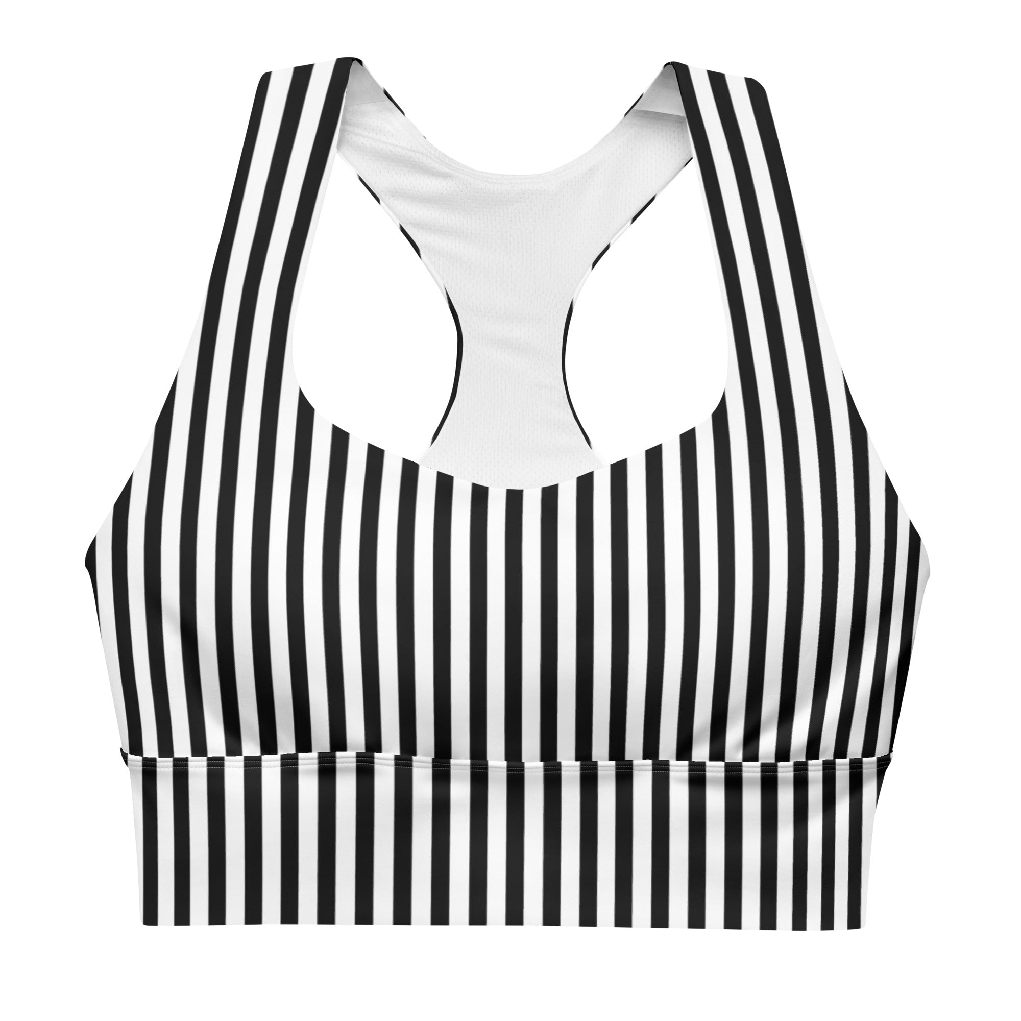 Longline sports bra Black and White Stripes