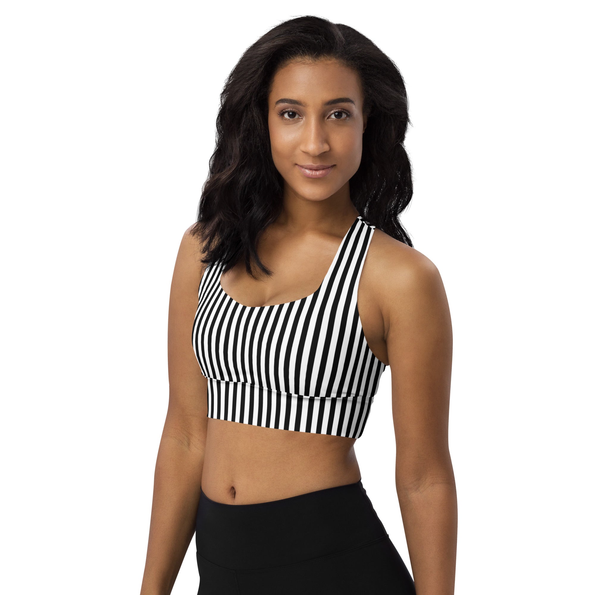Longline sports bra Black and White Stripes