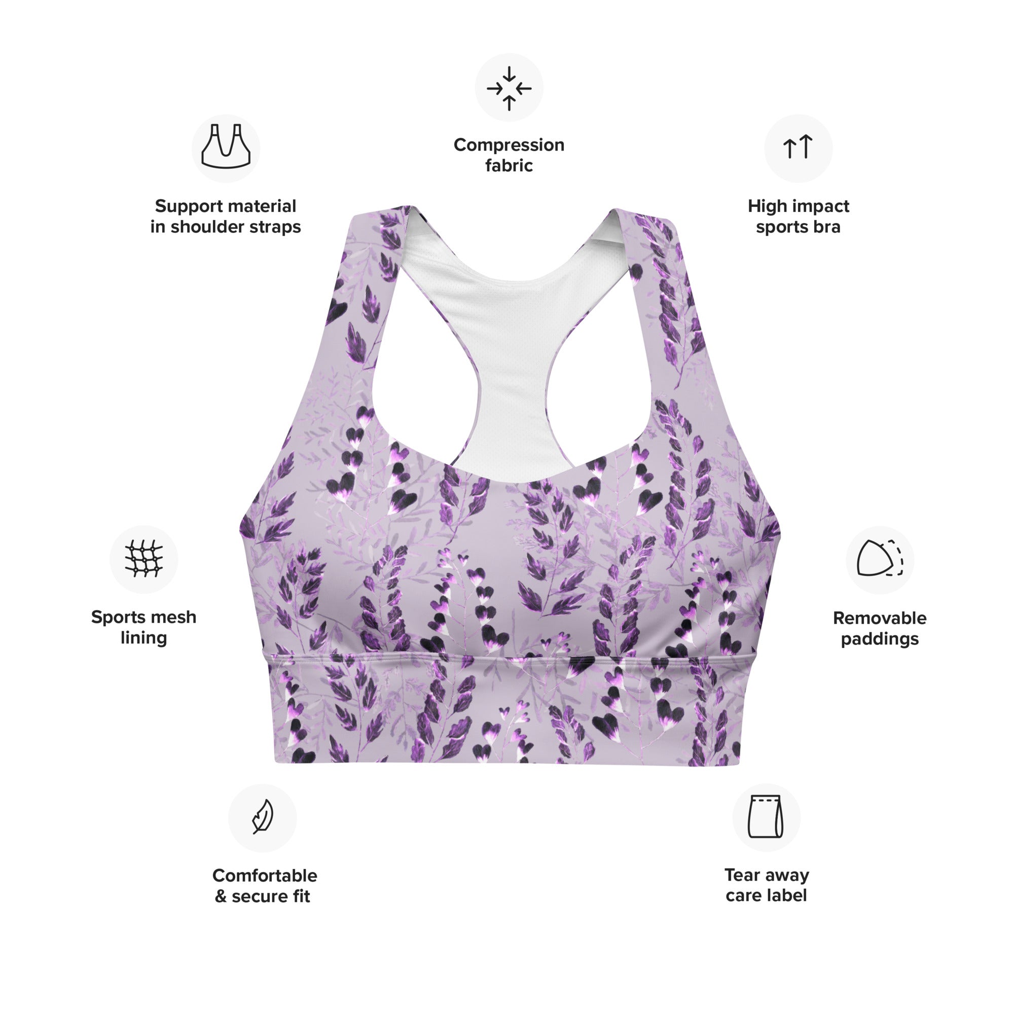 Longline sports bra Purple Fern