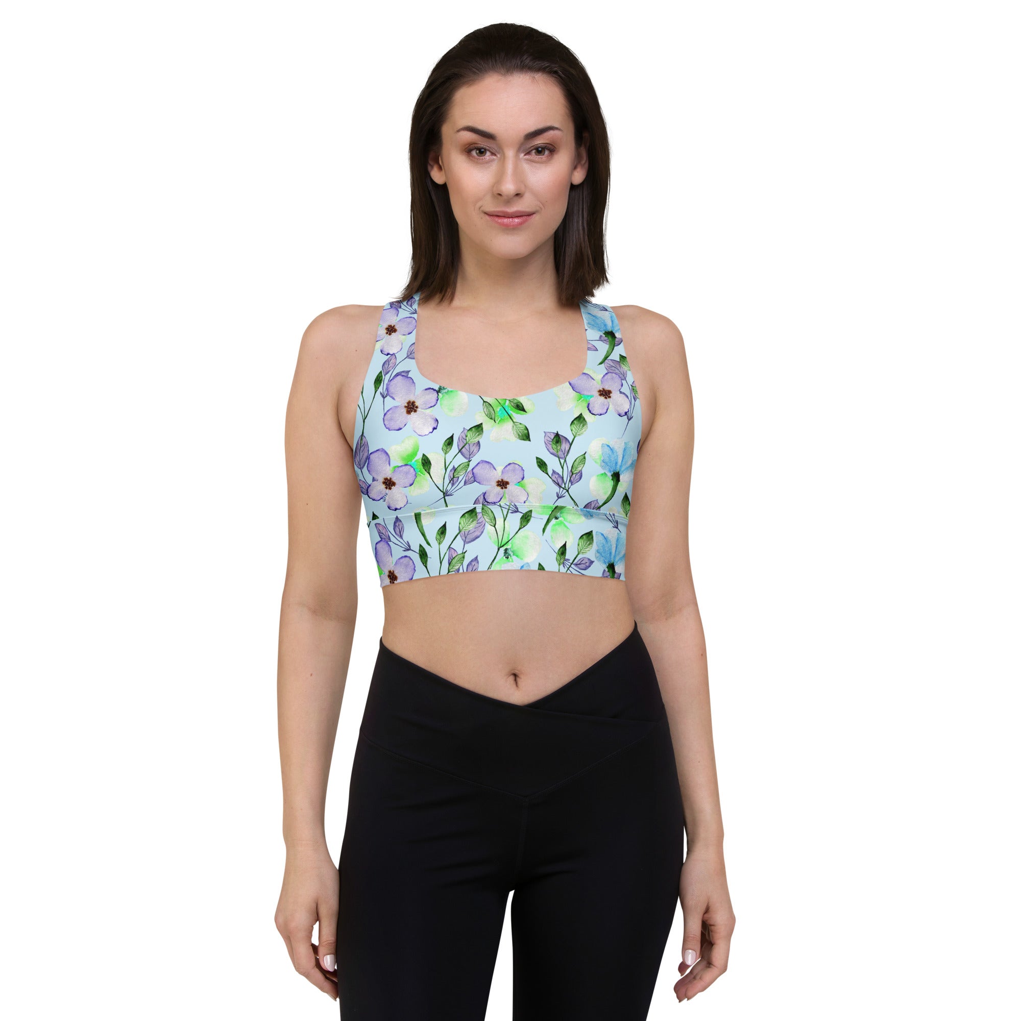 Longline sports bra Summer Flowers Blue