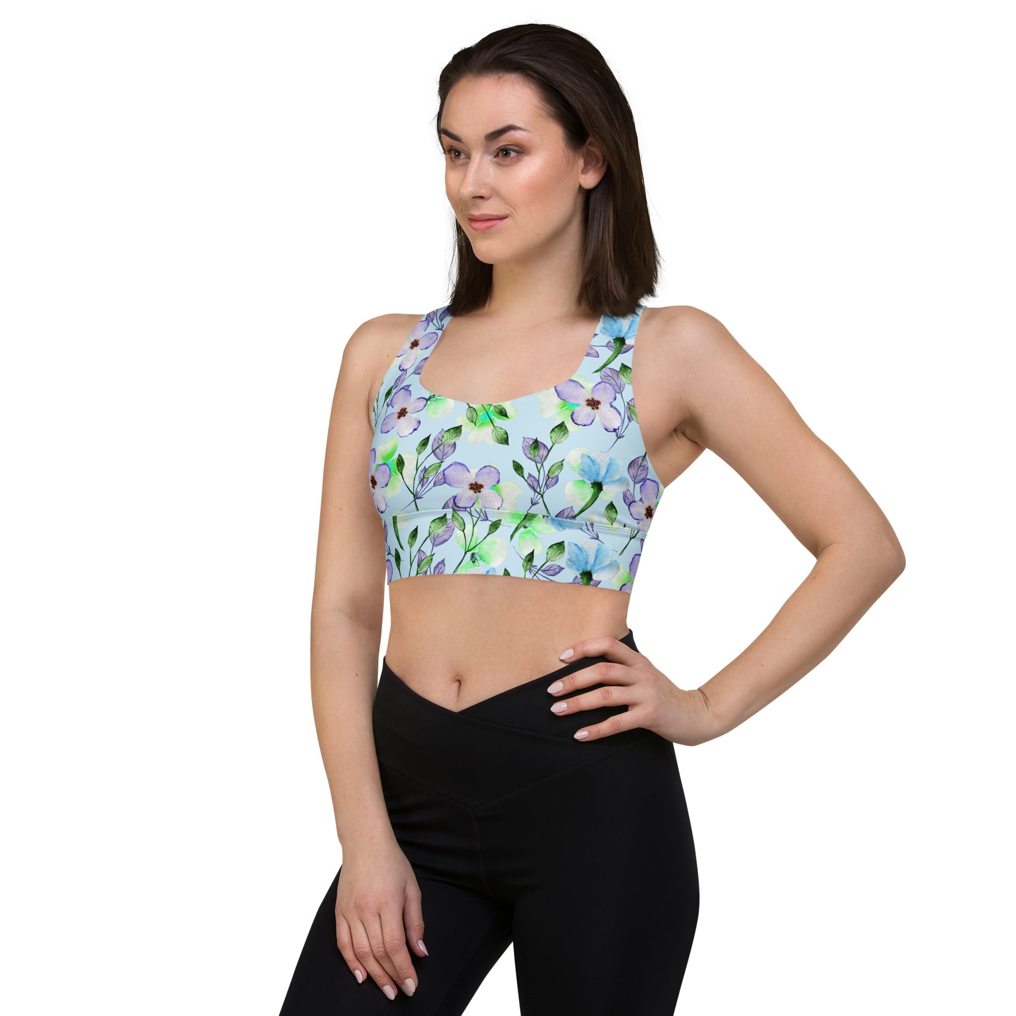 Longline sports bra Summer Flowers Blue