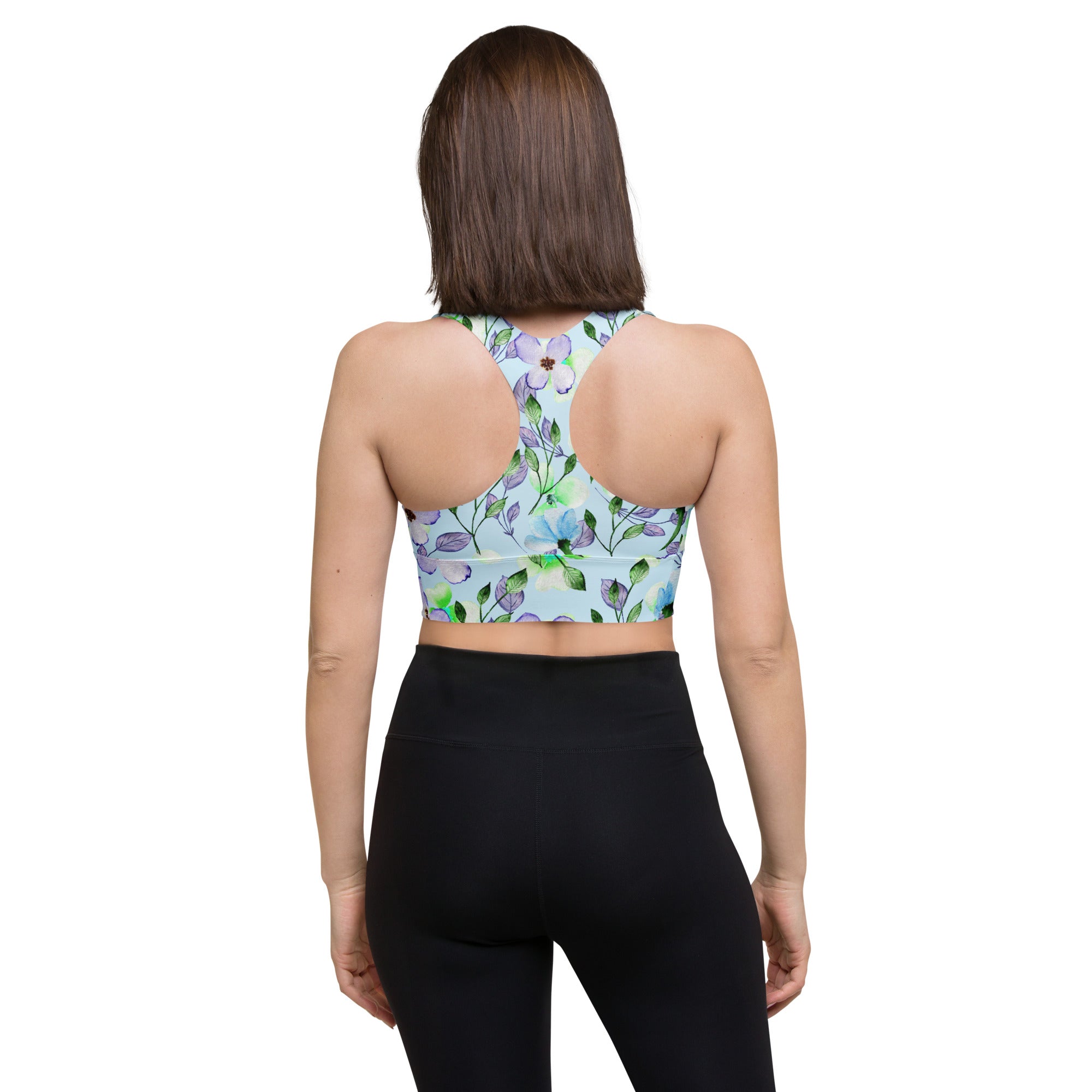 Longline sports bra Summer Flowers Blue