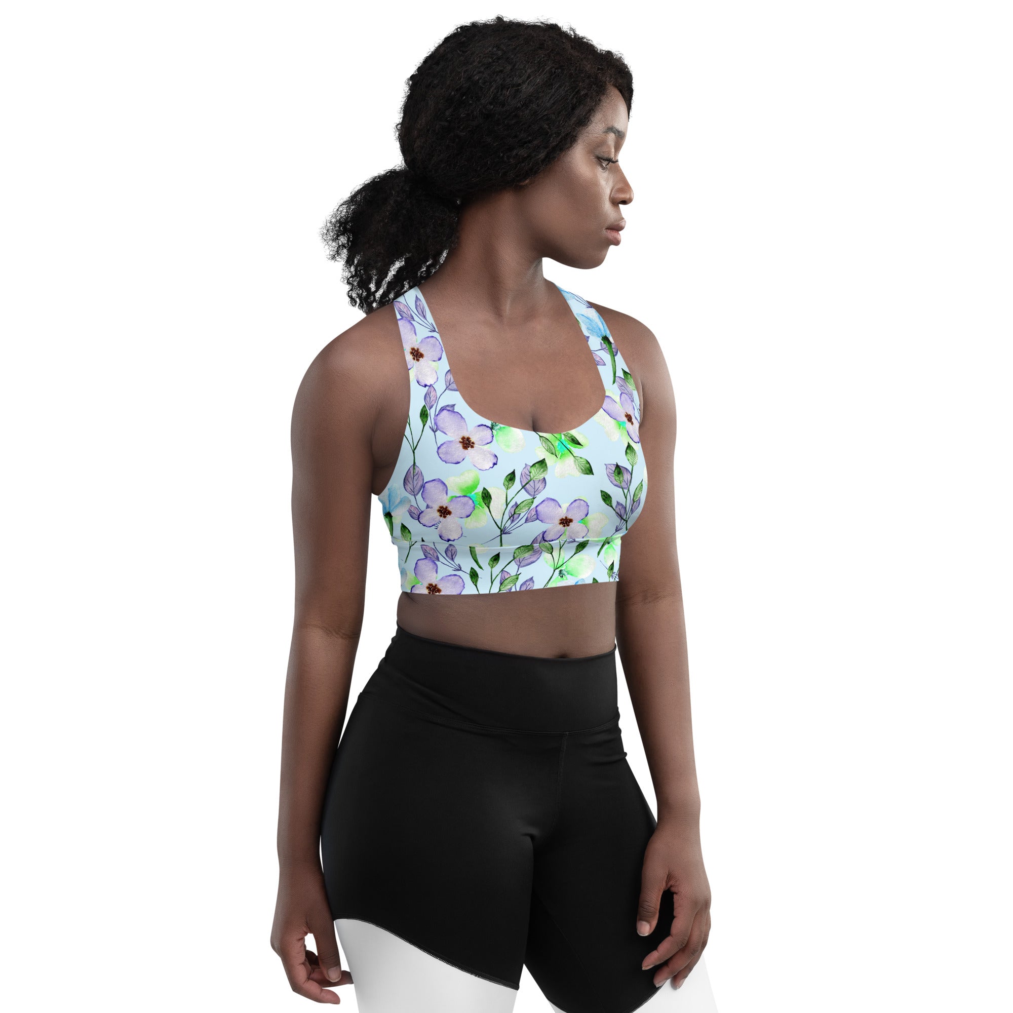 Longline sports bra Summer Flowers Blue