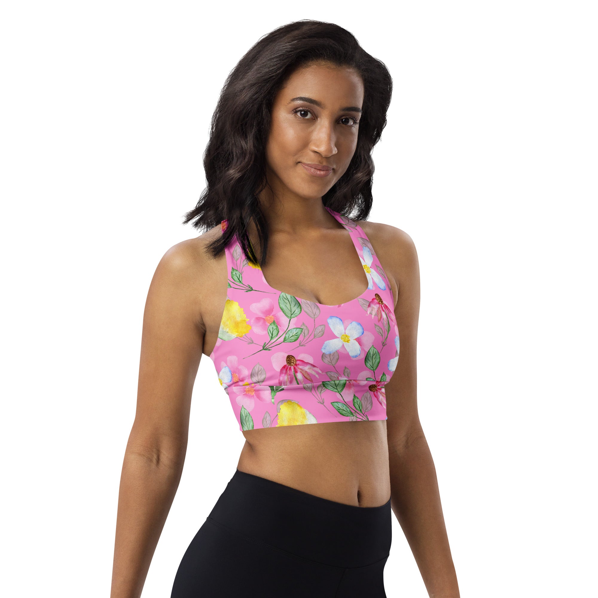 Longline sports bra Summer Flowers Pink
