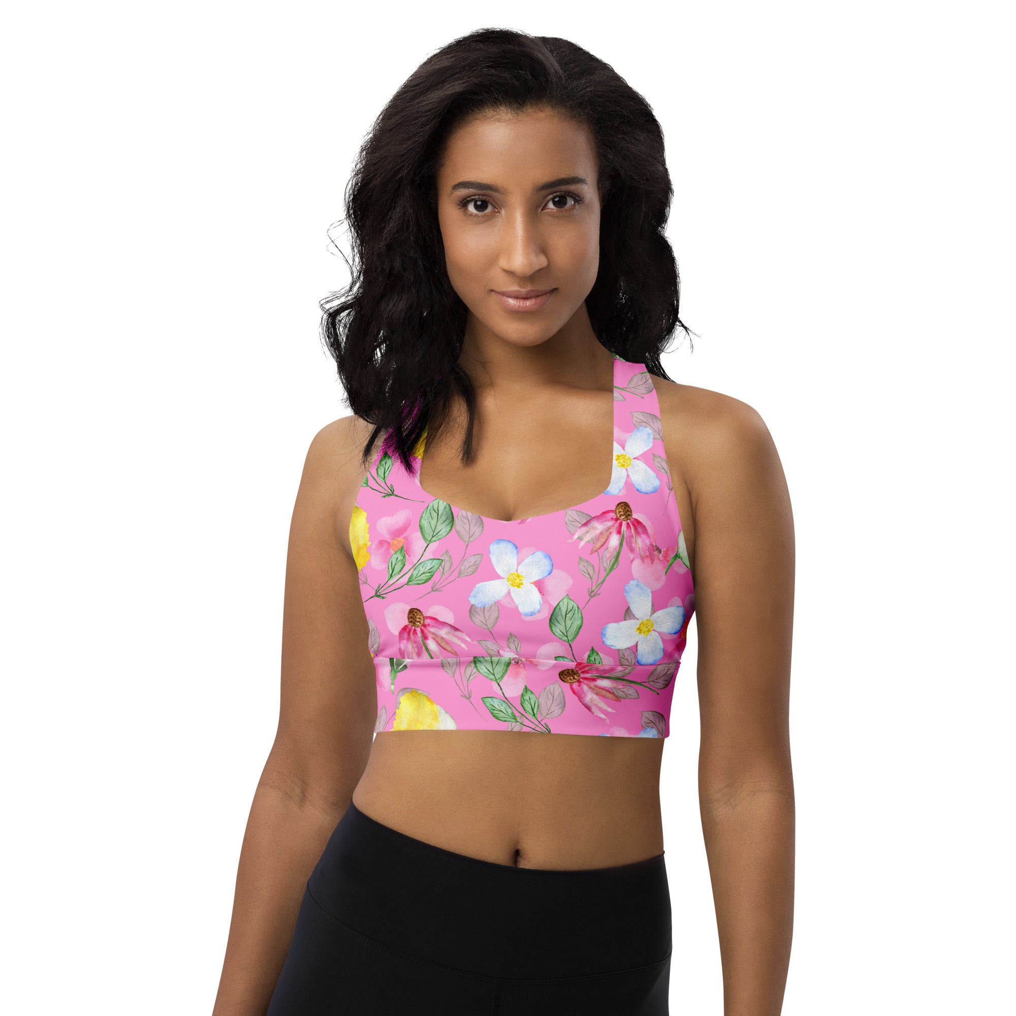 Longline sports bra Summer Flowers Pink