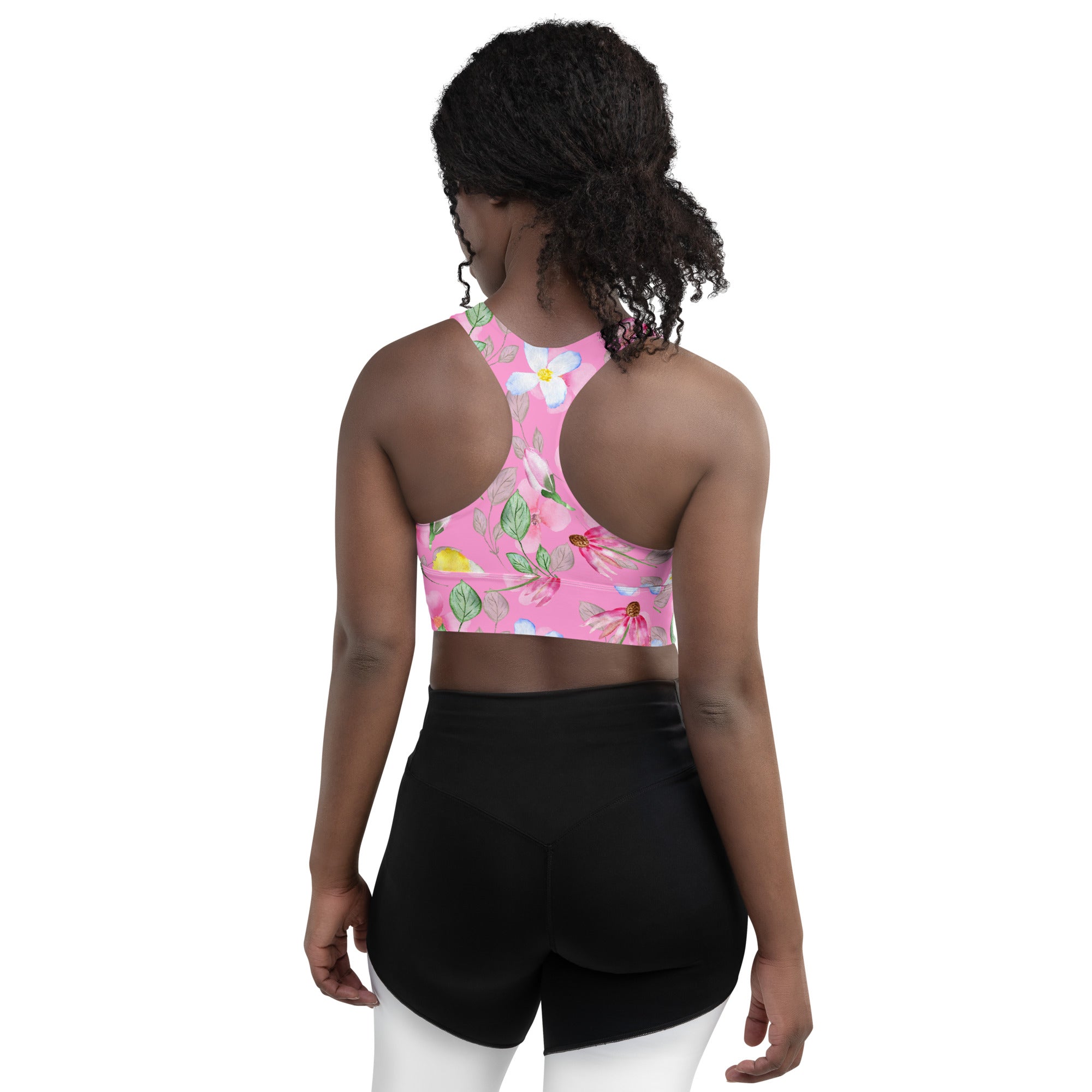 Longline sports bra Summer Flowers Pink