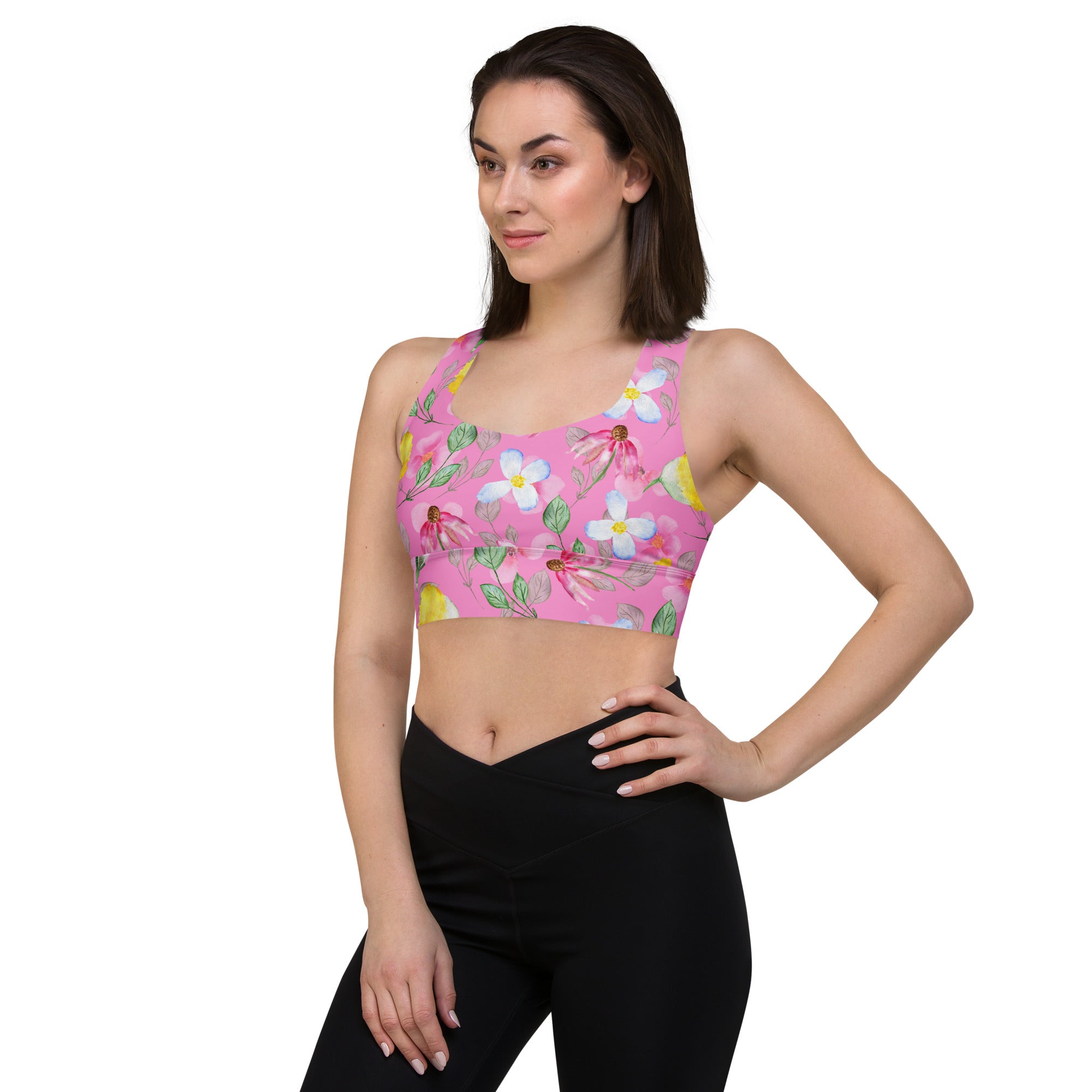 Longline sports bra Summer Flowers Pink