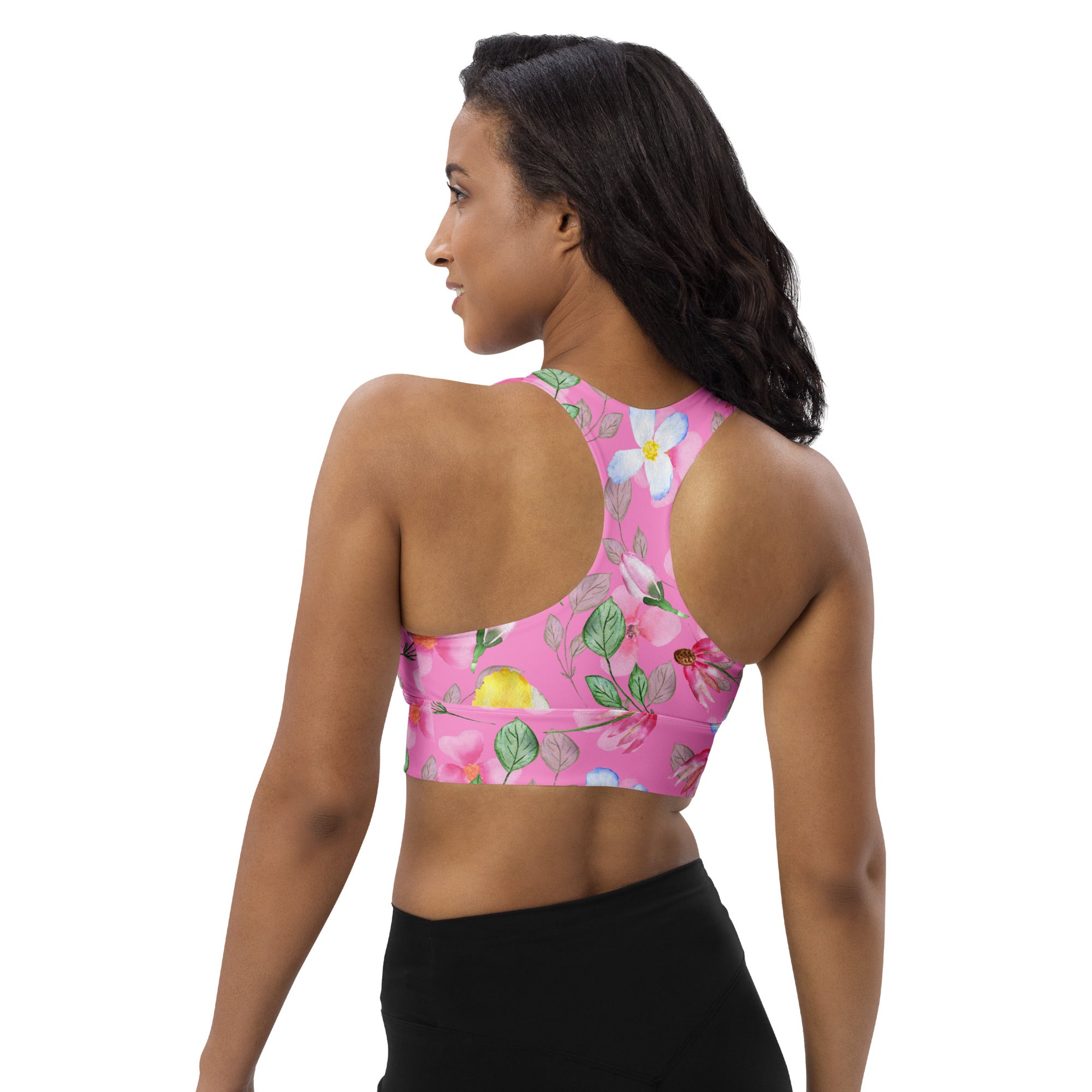 Longline sports bra Summer Flowers Pink