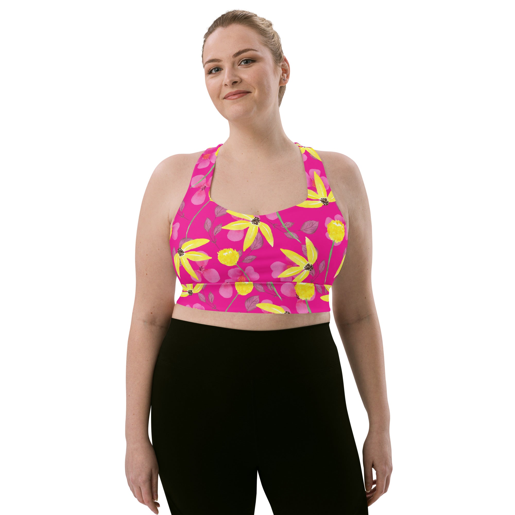 Longline sports bra Summer Flowers Red