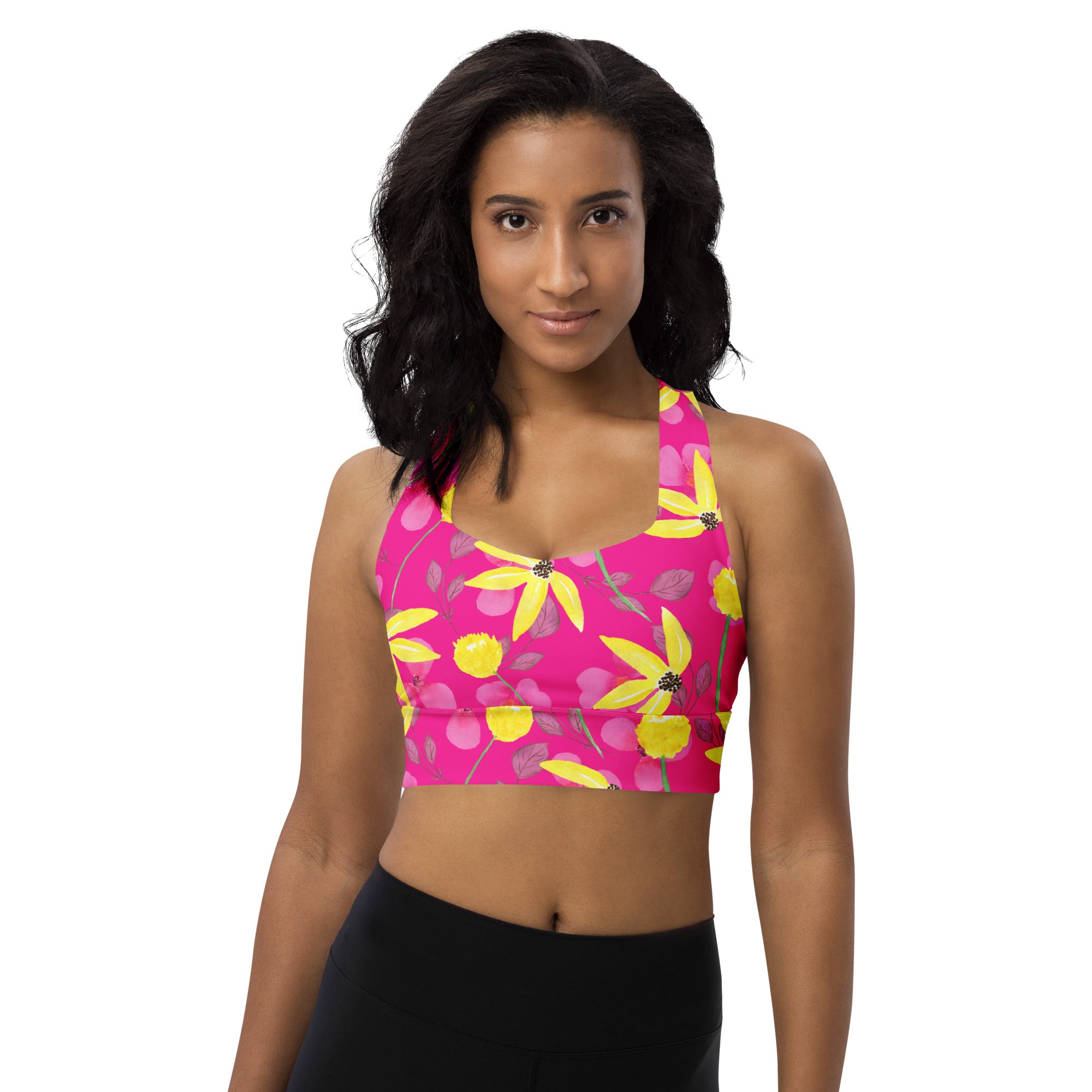 Longline sports bra Summer Flowers Red
