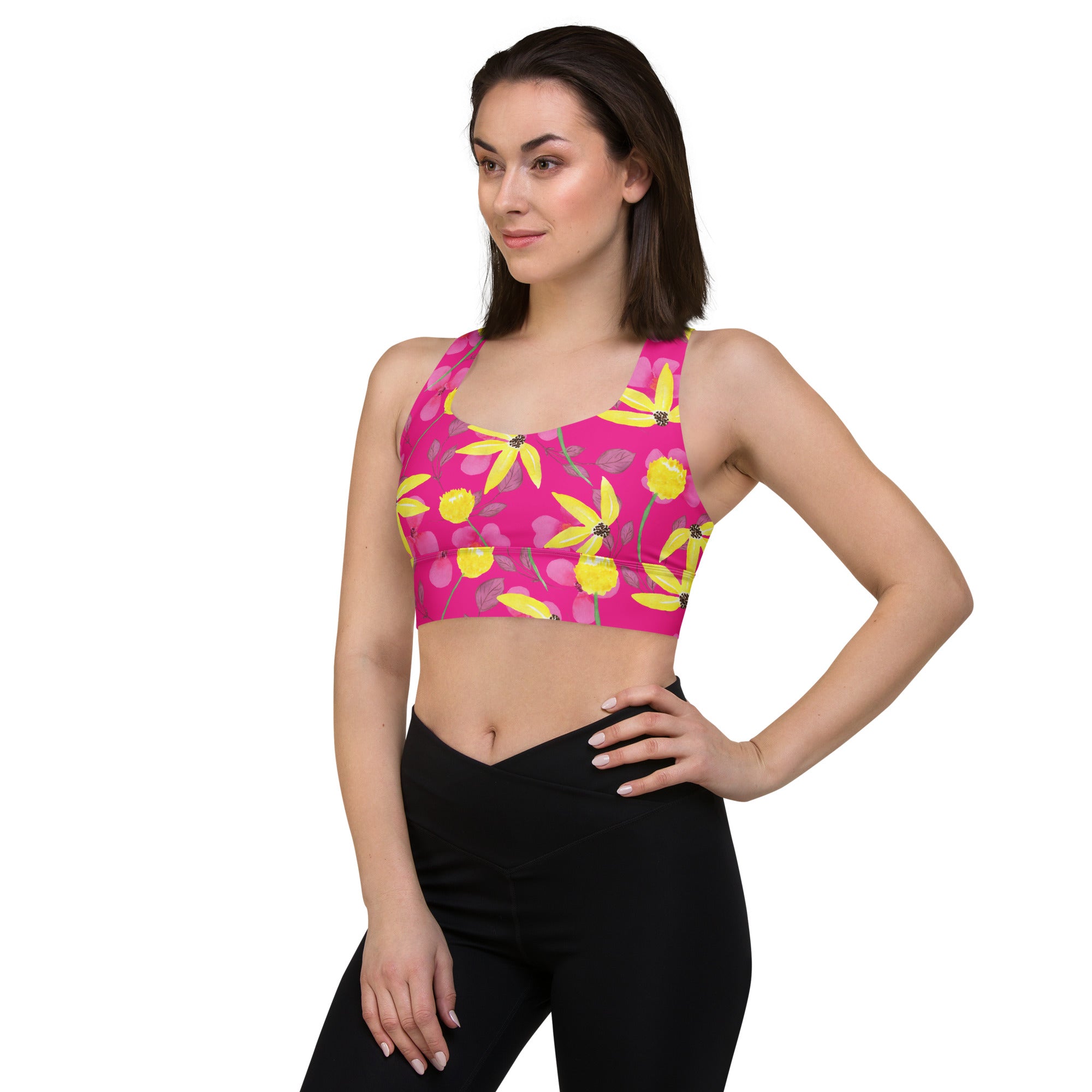 Longline sports bra Summer Flowers Red
