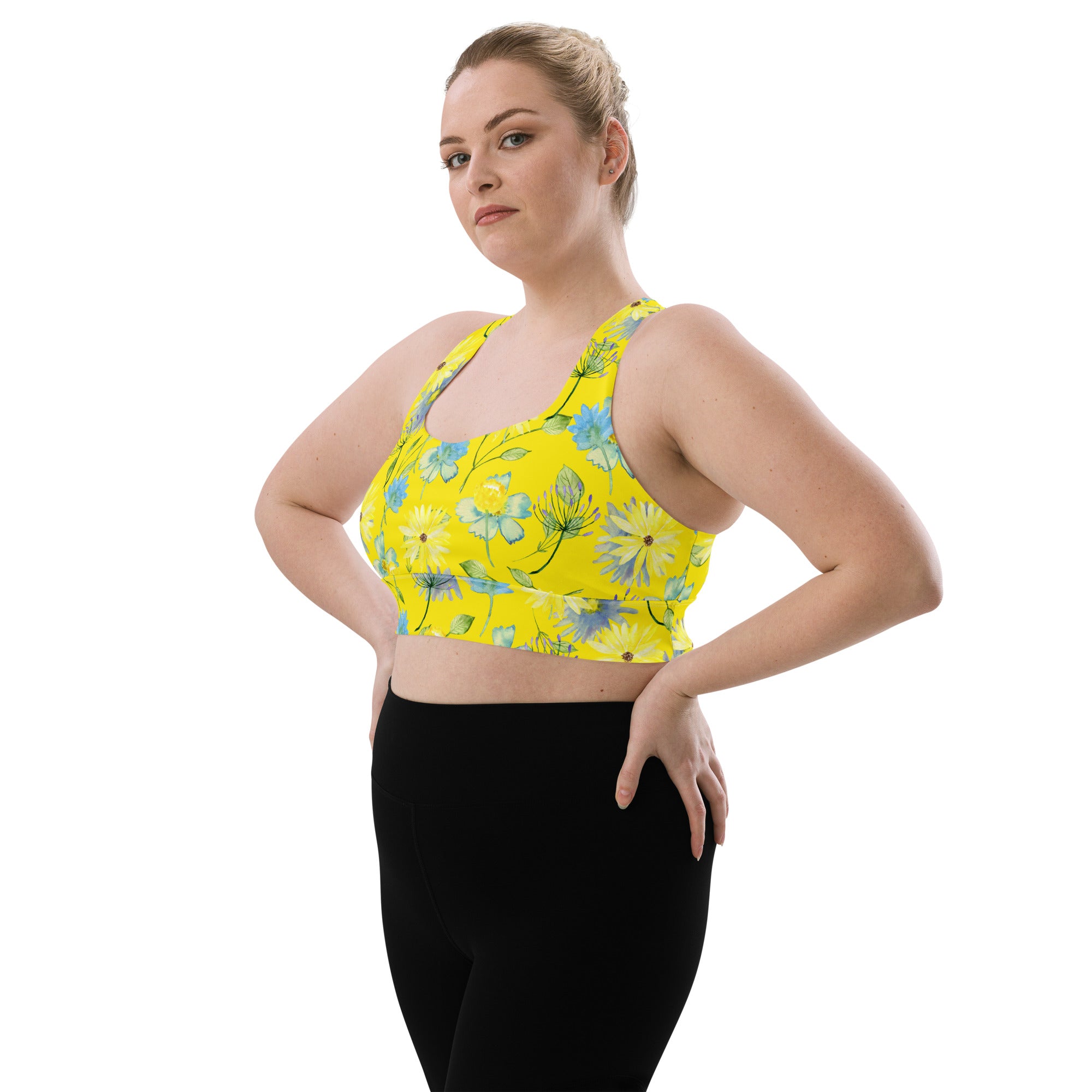 Longline sports bra Summer Flowers Yellow